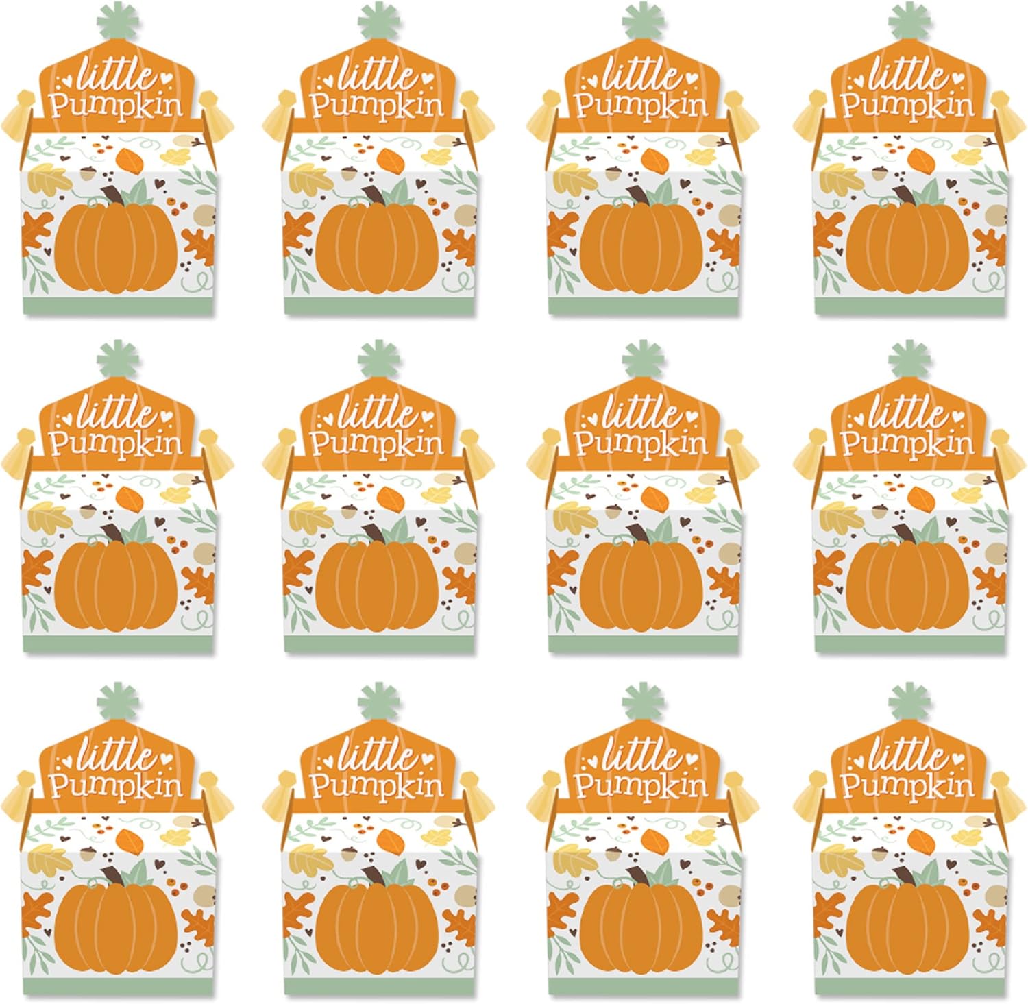 Big Dot of Happiness Little Pumpkin – Caja de golosinas para fiestas, fiestas de cumpleaños de otoño o baby shower, juego de 12