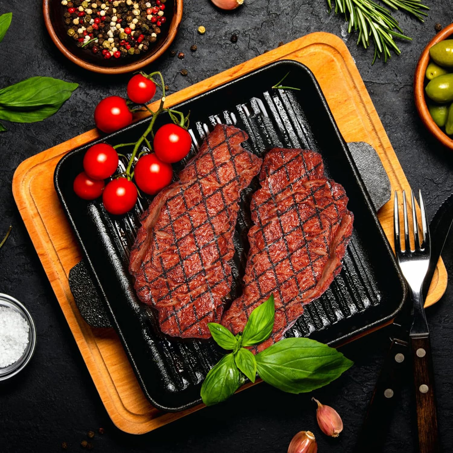 DOITOOL 2 piezas de comida de juego, filete falso artificial, filete de simulación de alimentos, modelo realista de carne asada cocida, filete de