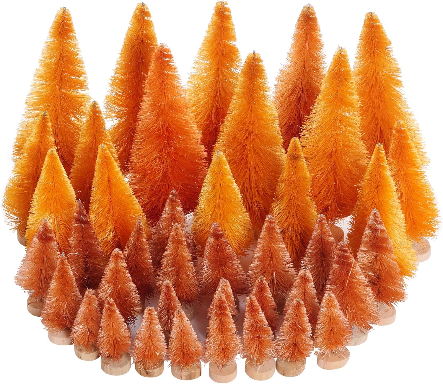 Yookat 40 mini árboles de Navidad artificiales de pino con base de madera, árboles de sisal para botellas, árboles de cepillo de colores surtidos