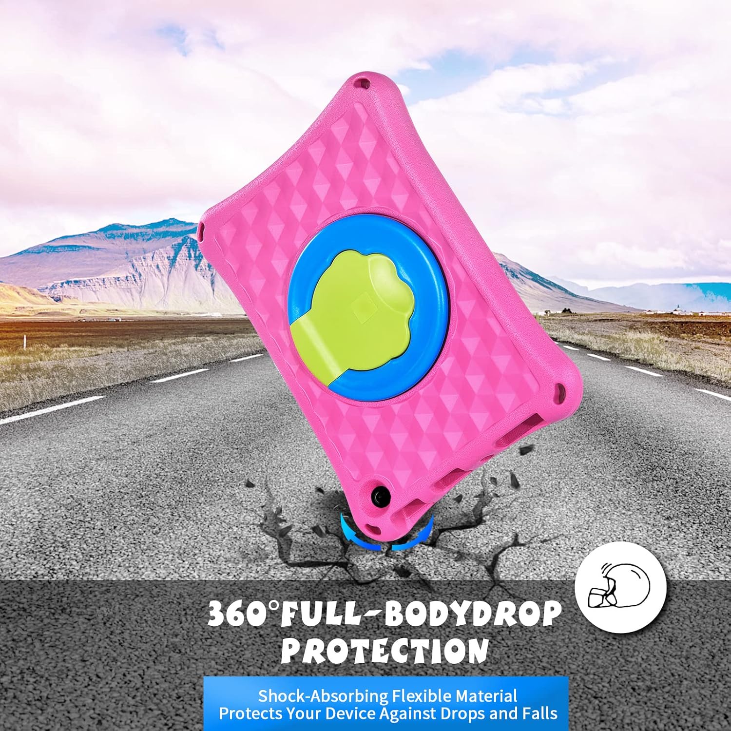 Riaour Funda para tablet de 10 pulgadas para niños, ligera, a prueba de golpes, soporte para niños, incompatible con iPad Samsung. Rosa
