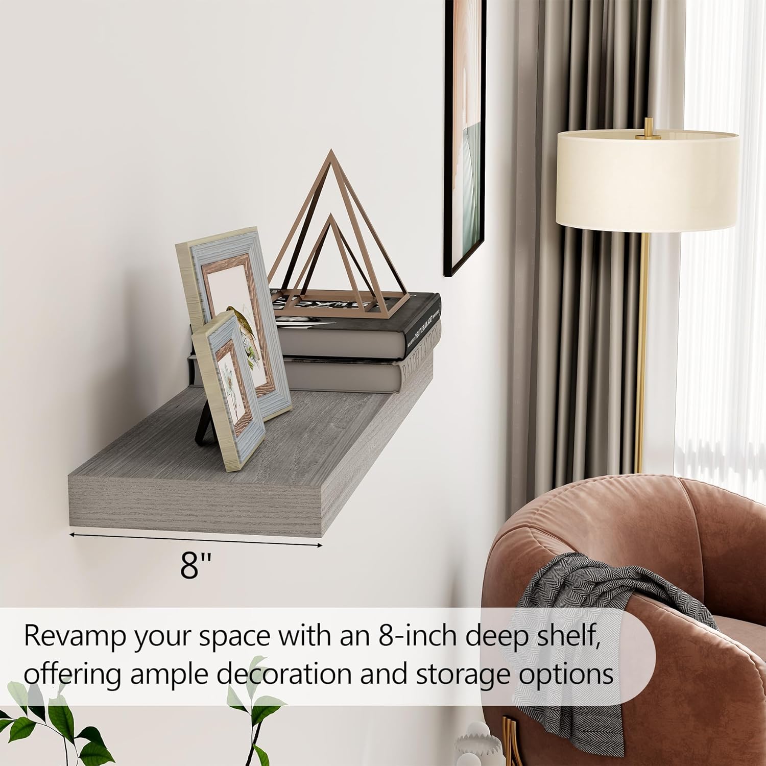 Fun Memories Estantes flotantes, estantes de pared de madera de olmo maciza rústica de 8 pulgadas de profundidad para almacenamiento, estantería de