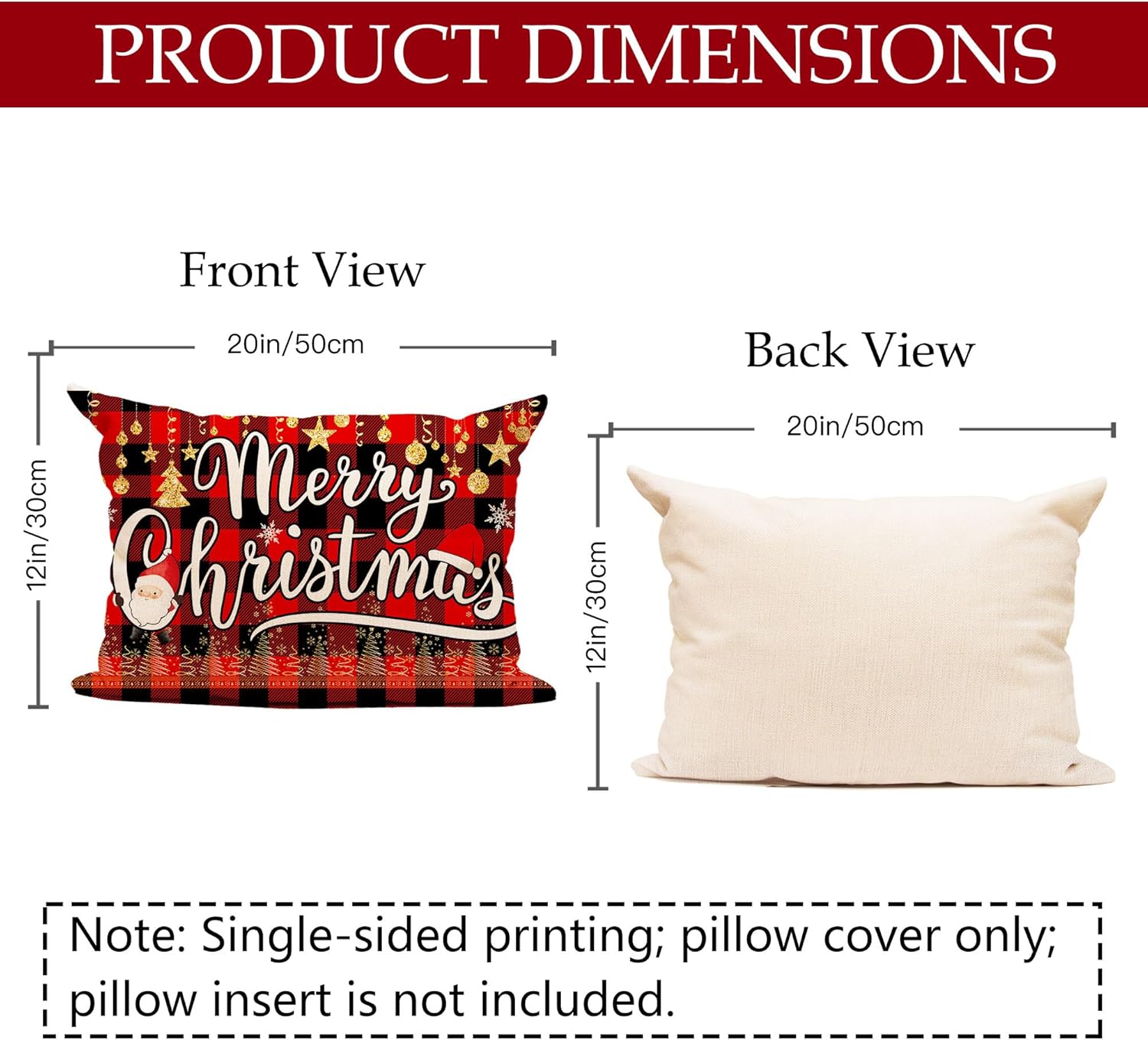 Unibyby Funda de almohada de Navidad de 12 x 20 pulgadas, funda de almohada lumbar de Feliz Navidad, funda de almohada decorativa de Navidad a