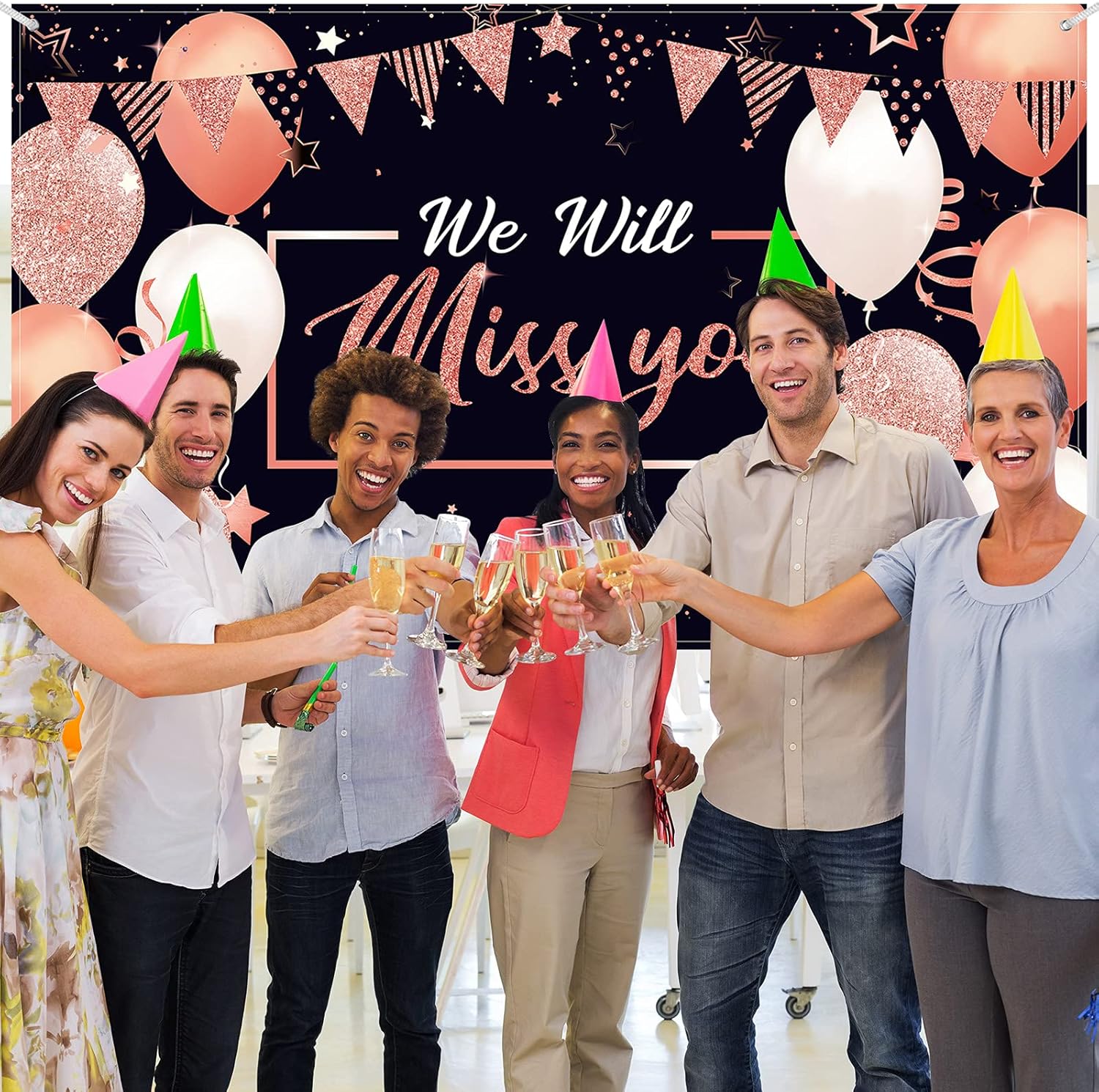 We Will Miss You – Decoraciones de fiesta, telón de fondo extragrande para fiesta de despedida de soltera, aniversario, jubilación, fiesta de