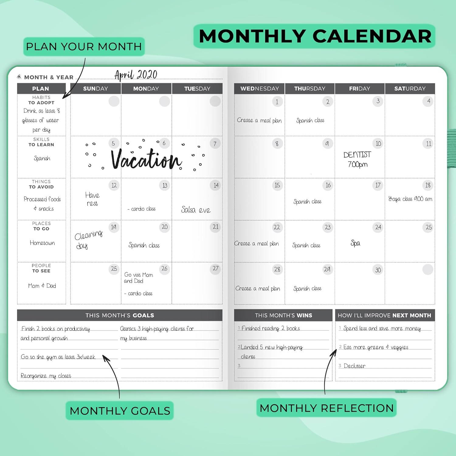 Clever Fox Planificador semanal y mensual sin fecha para aumentar la productividad, gestión del tiempo y alcanzar tus objetivos, organizador, diario