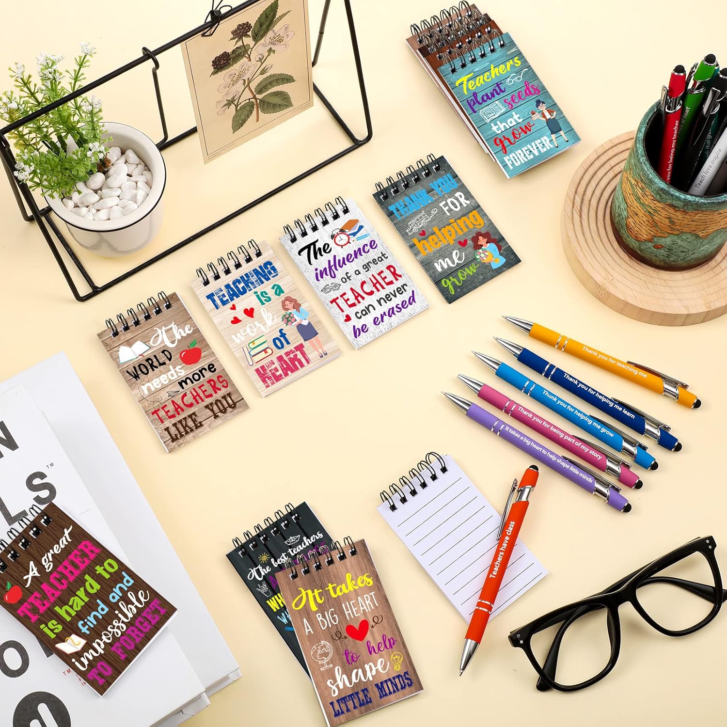 Juego de 72 piezas de regalos de agradecimiento para profesores, bolígrafos para profesores, cuadernos motivacionales, blocs de notas inspiradores,