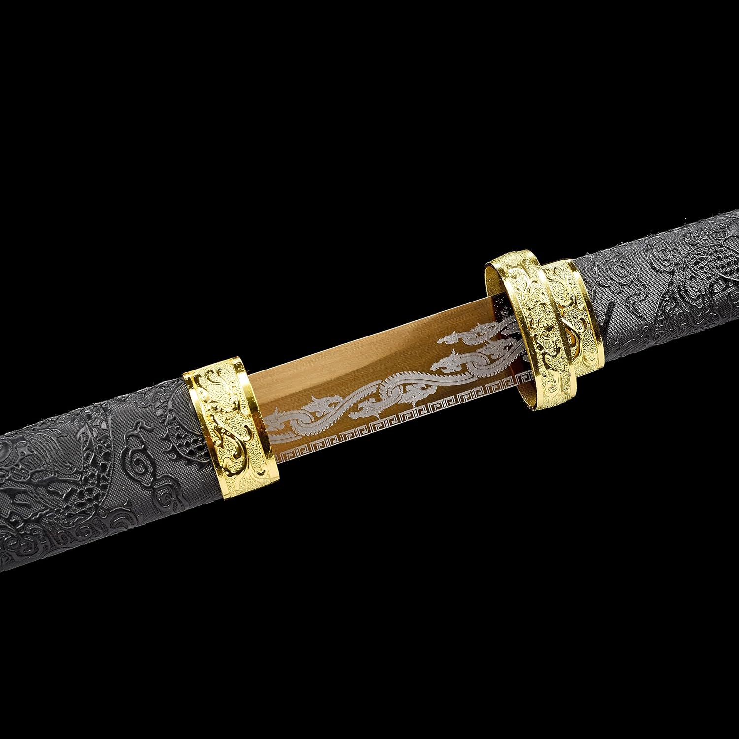Patrón de dragón dorado, espada de vaina, samurái japonés, real, recto, completo Tang Jian (patrón de dragón dorado)