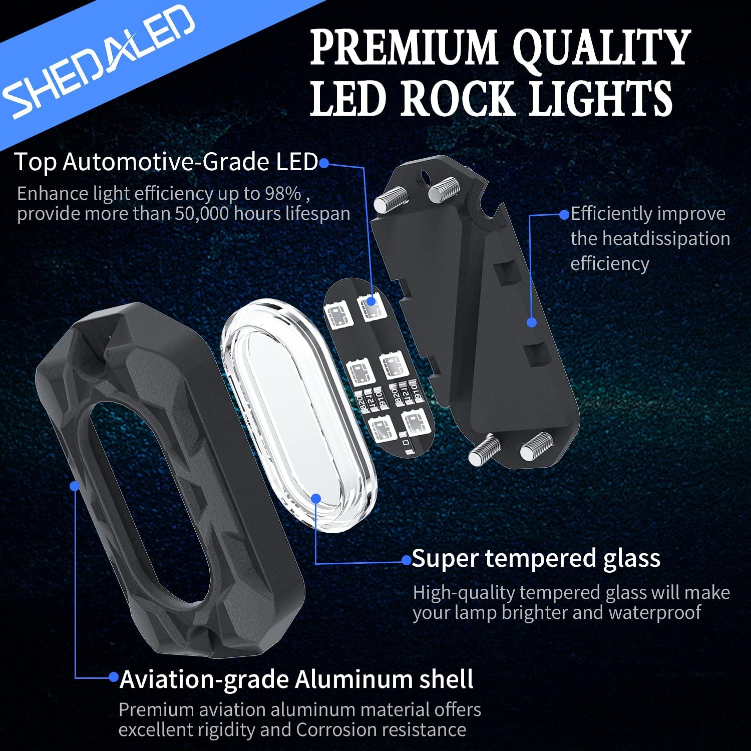 Luces de roca para camiones, 8 vainas de luces de neón RGB subterráneas con aplicación y control remoto, modo de música, luz de pozo de rueda IP68