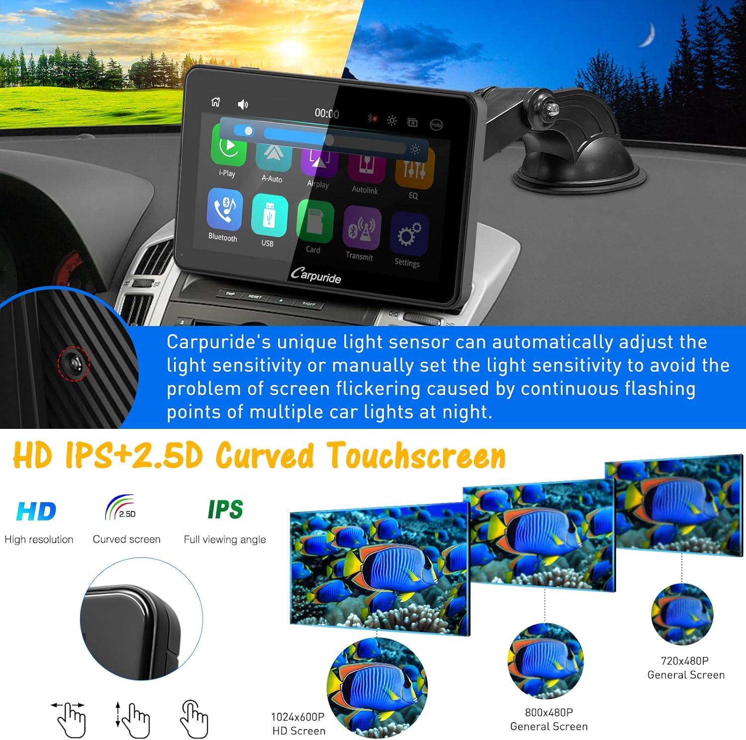 Carpuride w701 Pro portátil BT Stereo, Carplay inalámbrico y Android Auto con cámara de respaldo, Bluetooth dual, enlace espejoGPSSiriFM, soporte