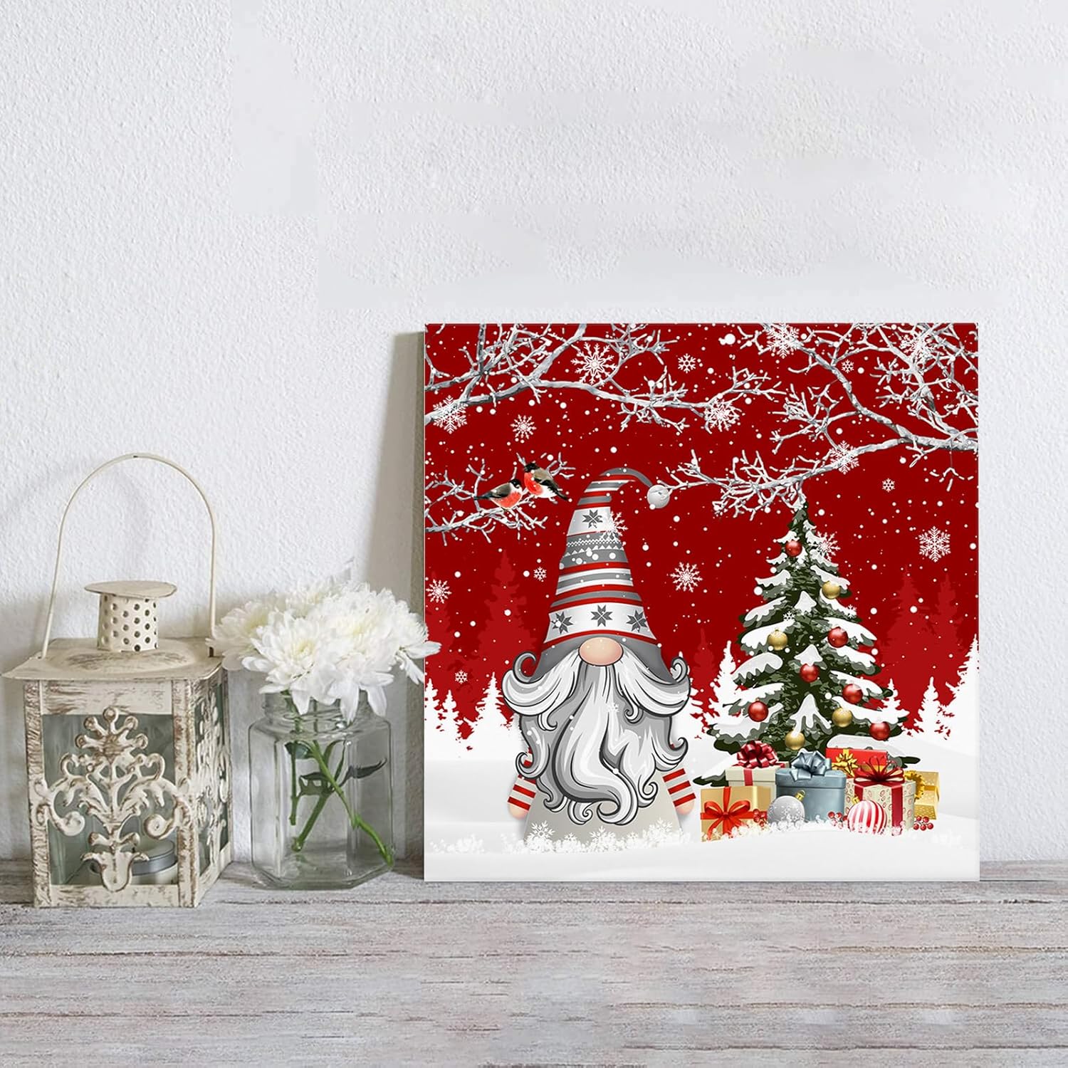 Savannan Pintura por números, árbol de Navidad, gnomo, rama, petirrojo, copo de nieve, bosque, invierno, lienzo enmarcado, kit de pintura acrílica,