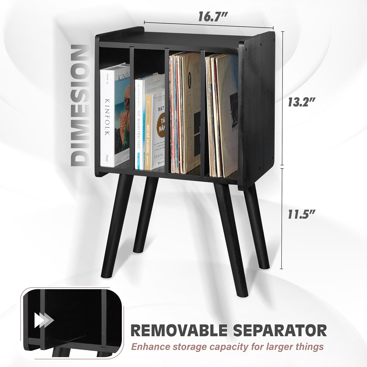 2BHOME Soporte de madera para tocadiscos, con capacidad para 100 LPs, soporte organizador de discos de vinilo de acacia natural con diseño moderno