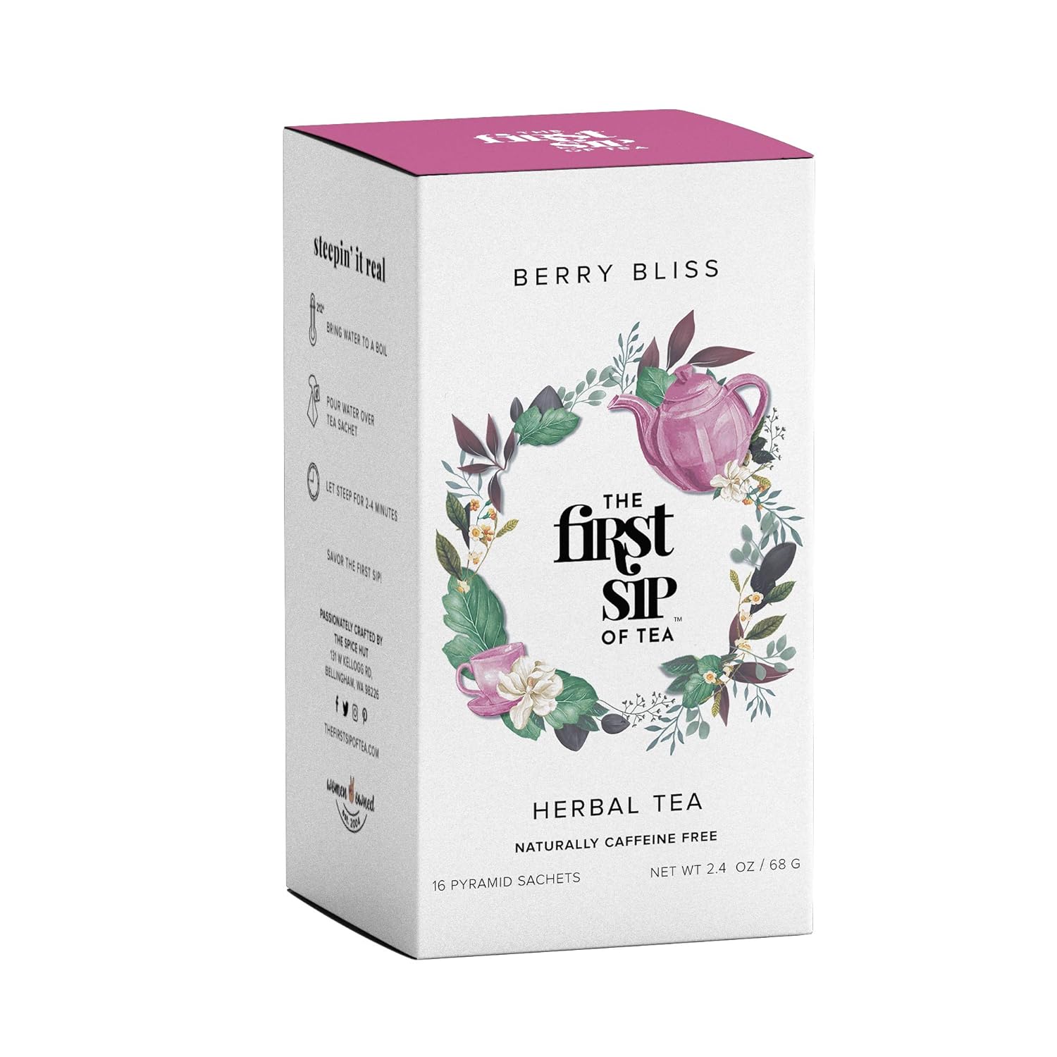 The Spice Hut Berry Bliss Caja de té de hierbas, 16 bolsas de té, el primer sorbo de té (SHBX103)