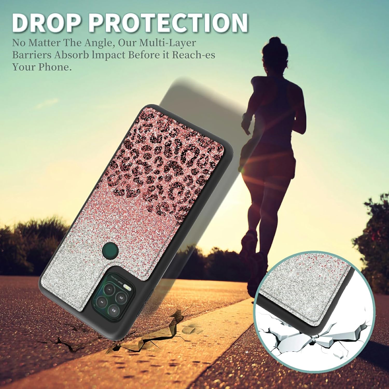 Funda tipo cartera con purpurina de leopardo rosa para Moto G Stylus 5G 2021 con soporte para tarjetas, bloqueo RFID, piel sintética suave, función