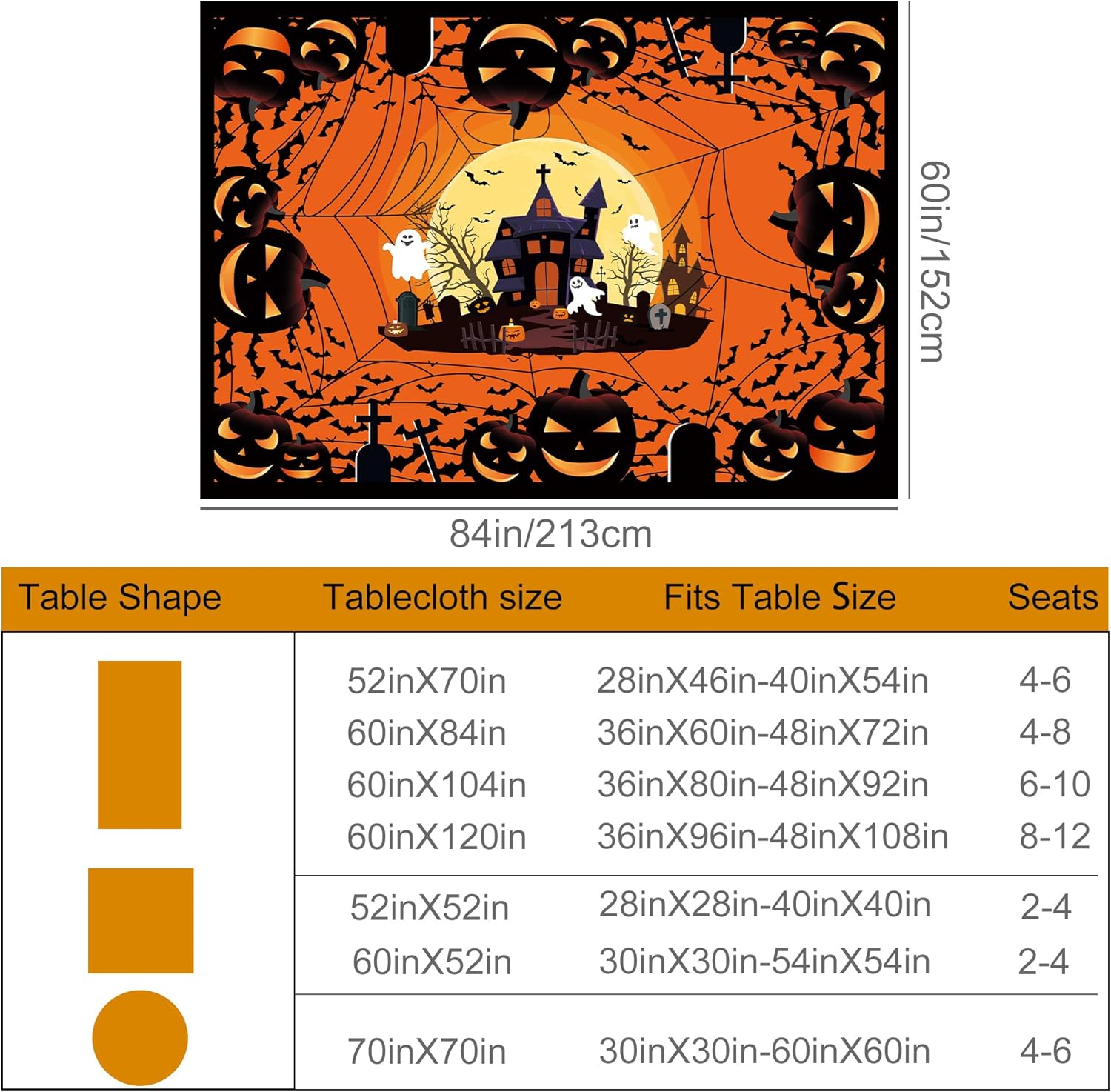 Mantel rectangular de Halloween de 60 x 84 pulgadas, decoración de mesa de Halloween, tela de araña fácil de limpiar, mantel rectangular de