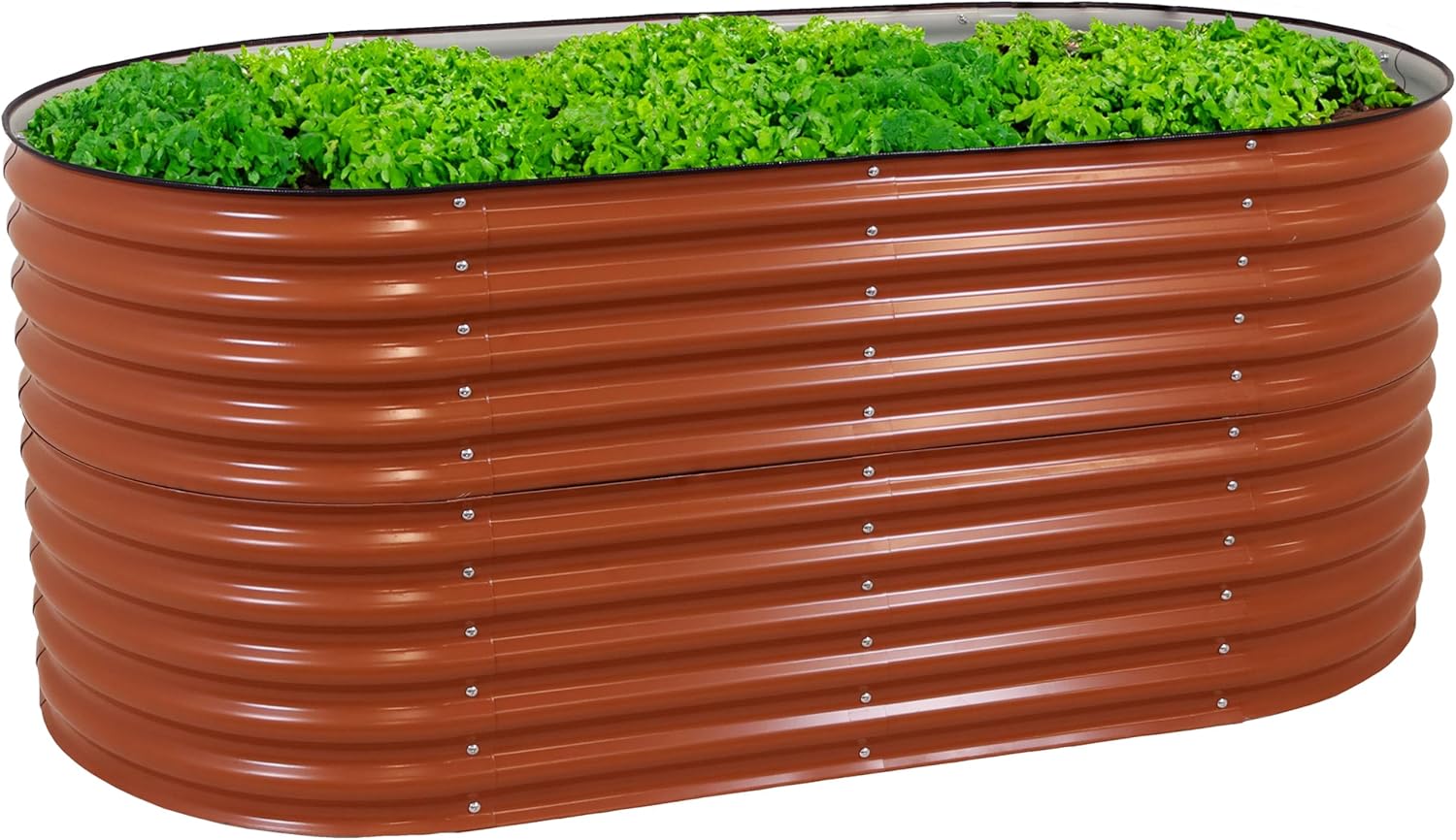 Sunnydaze Cama de jardín elevada ovalada de 79 pulgadas, kit de maceta apilable de acero para flores con borde de goma, color marrón