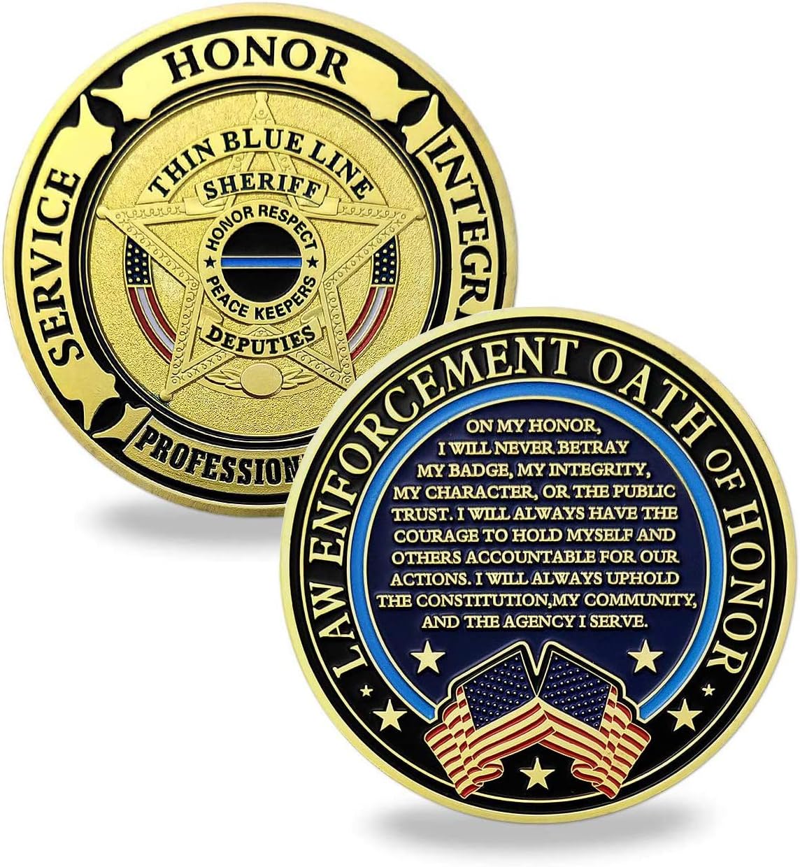 Moneda de desafío de aplicación de la ley de Estados Unidos delgada línea azul policial oración militar