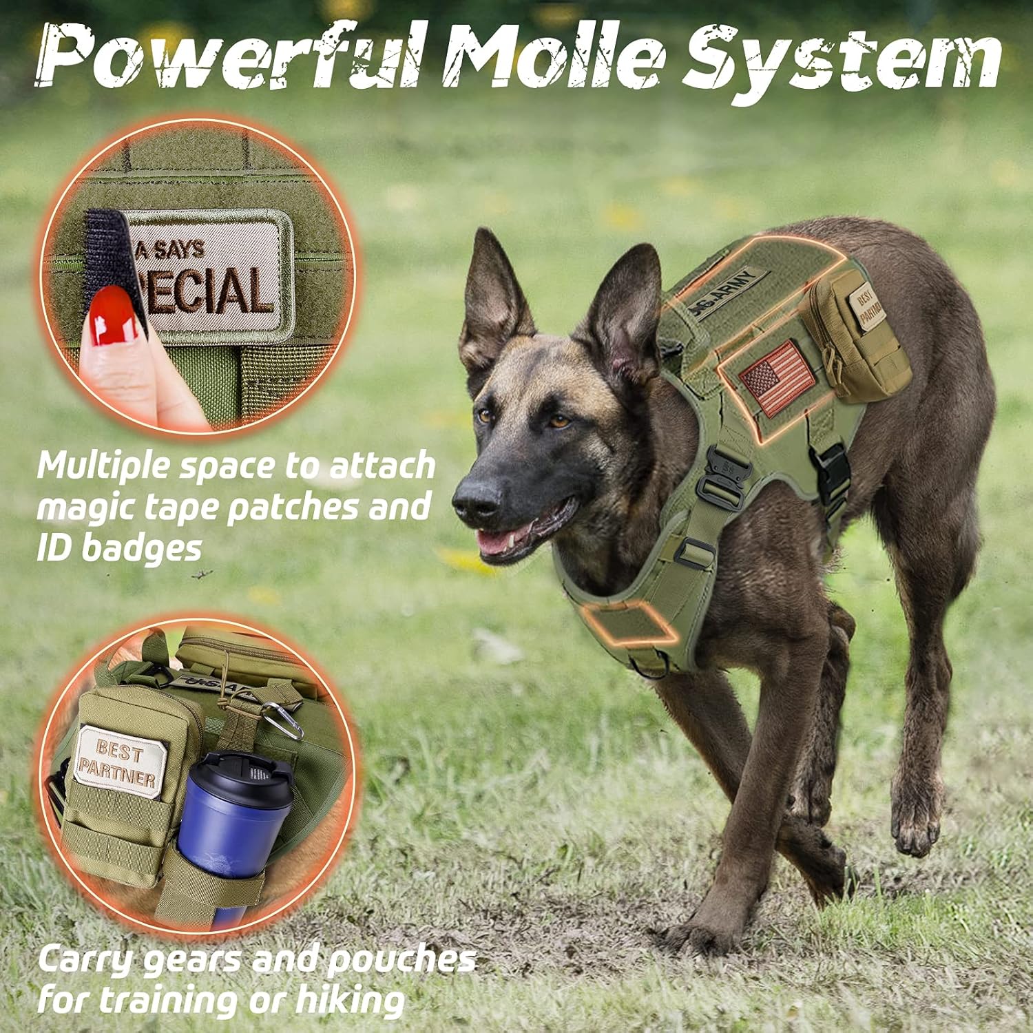 rabbitgoo Arnés táctico para perros grandes, arnés resistente con asa, chaleco para perros de servicio sin tirones, para razas grandes, arnés