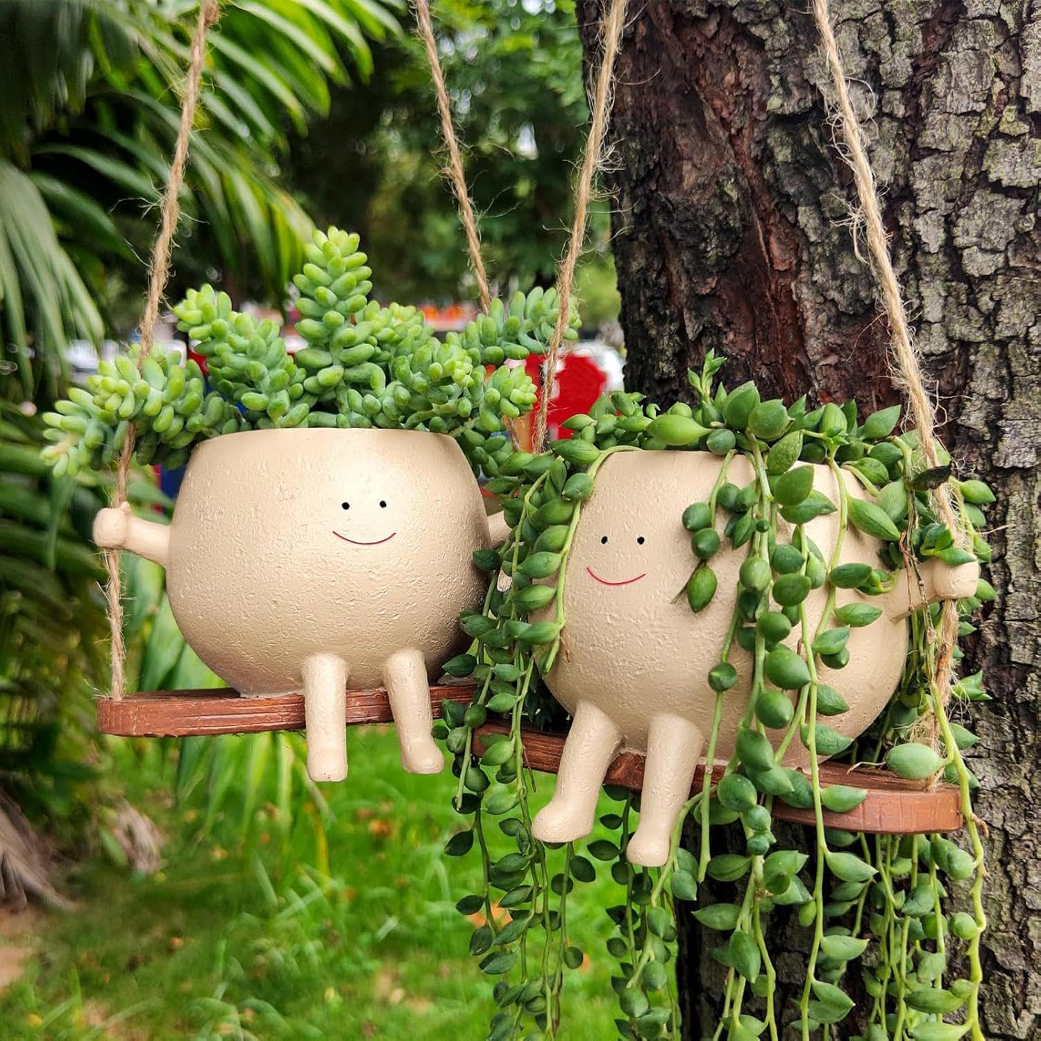 Macetas de cara oscilante, 12 macetas colgantes de pared, maceta de resina de cara sonriente, cesta creativa para plantas suculentas, para