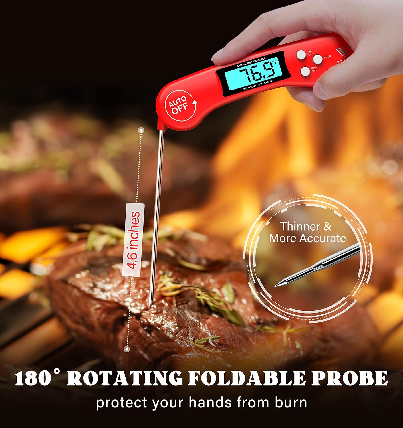 DOQAUS Termómetro digital para carne, paquete de 2 termómetros de lectura instantánea para cocinar, sonda de cocina con pantalla retroiluminada y