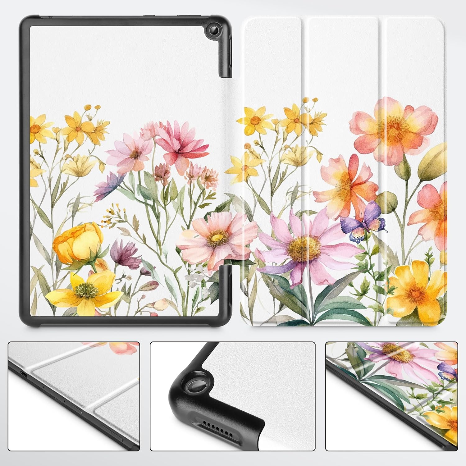 May Chen Funda para tablet Tienda Kindle Fire HD 10 (13 generación, versión 2023) de 10.1 pulgadas, funda de piel sintética con soporte triple para