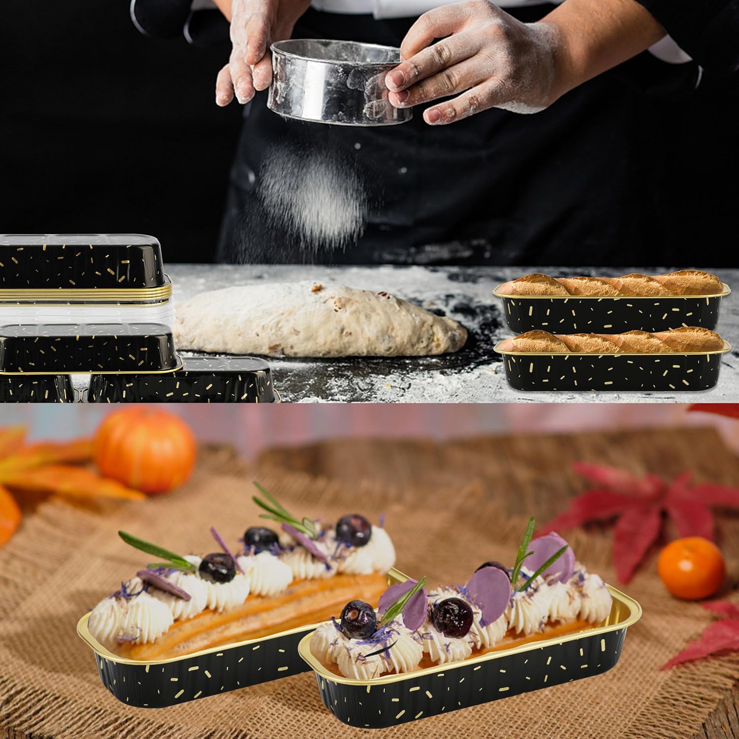 Mini moldes para pan con tapas, 30 moldes para pasteles de 6.8 onzas, 6.8 fl oz, con tapas, desechables, de papel de aluminio, para magdalenas,