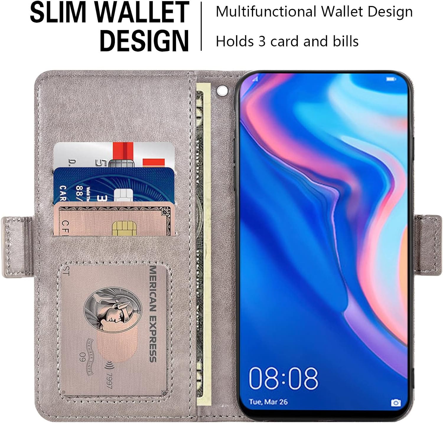 Asuwish Compatible con Huawei Y9 Prime 2019Honor 9XP Smart Z Wallet Case y protector de pantalla de vidrio templado, soporte para tarjetas, cubierta