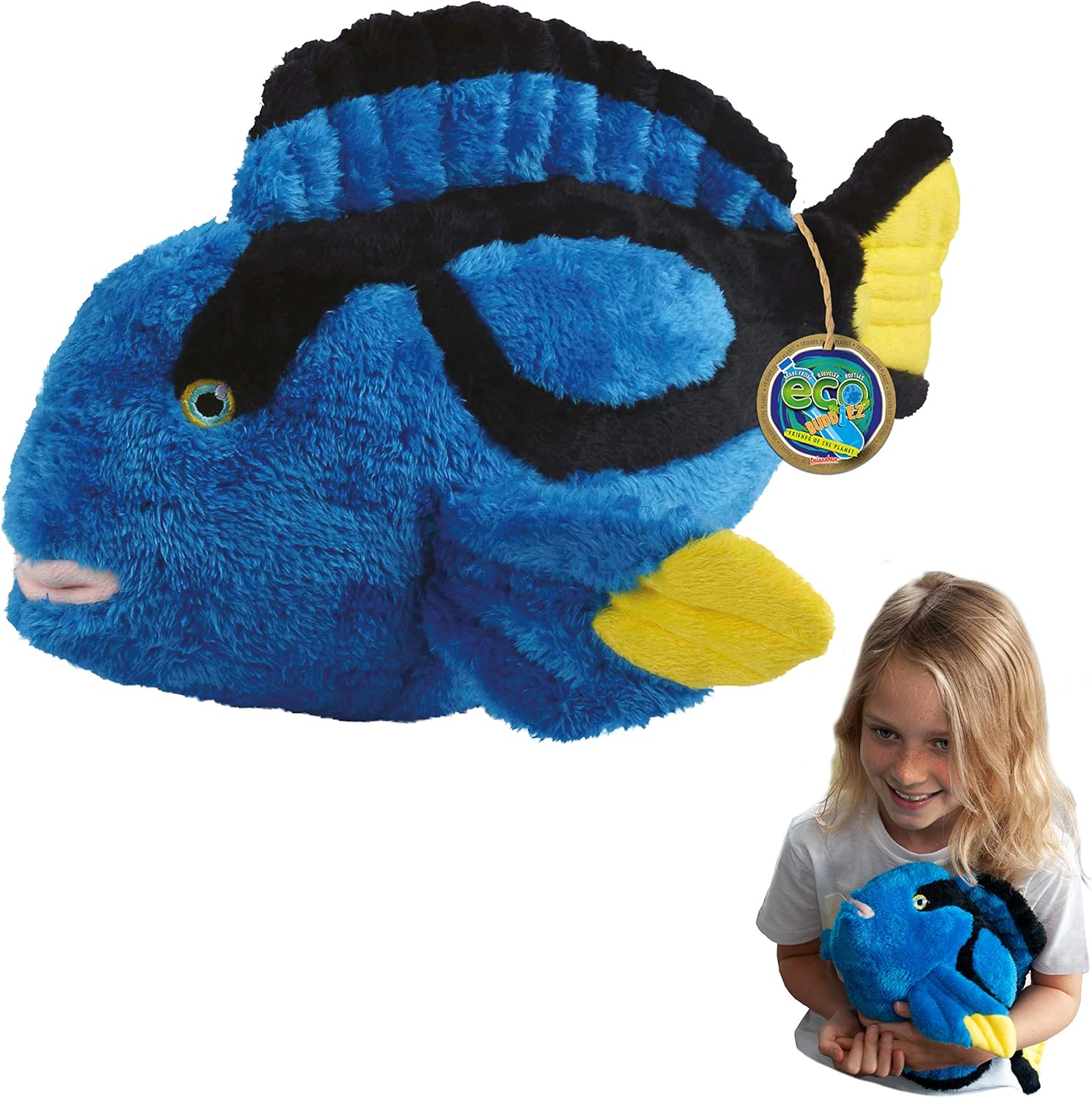 EcoBuddiez – Blue Tang de Deluxebase. Gran juguete de peluche suave de 16 pulgadas hecho de botellas de plástico recicladas. Regalo ecológico para