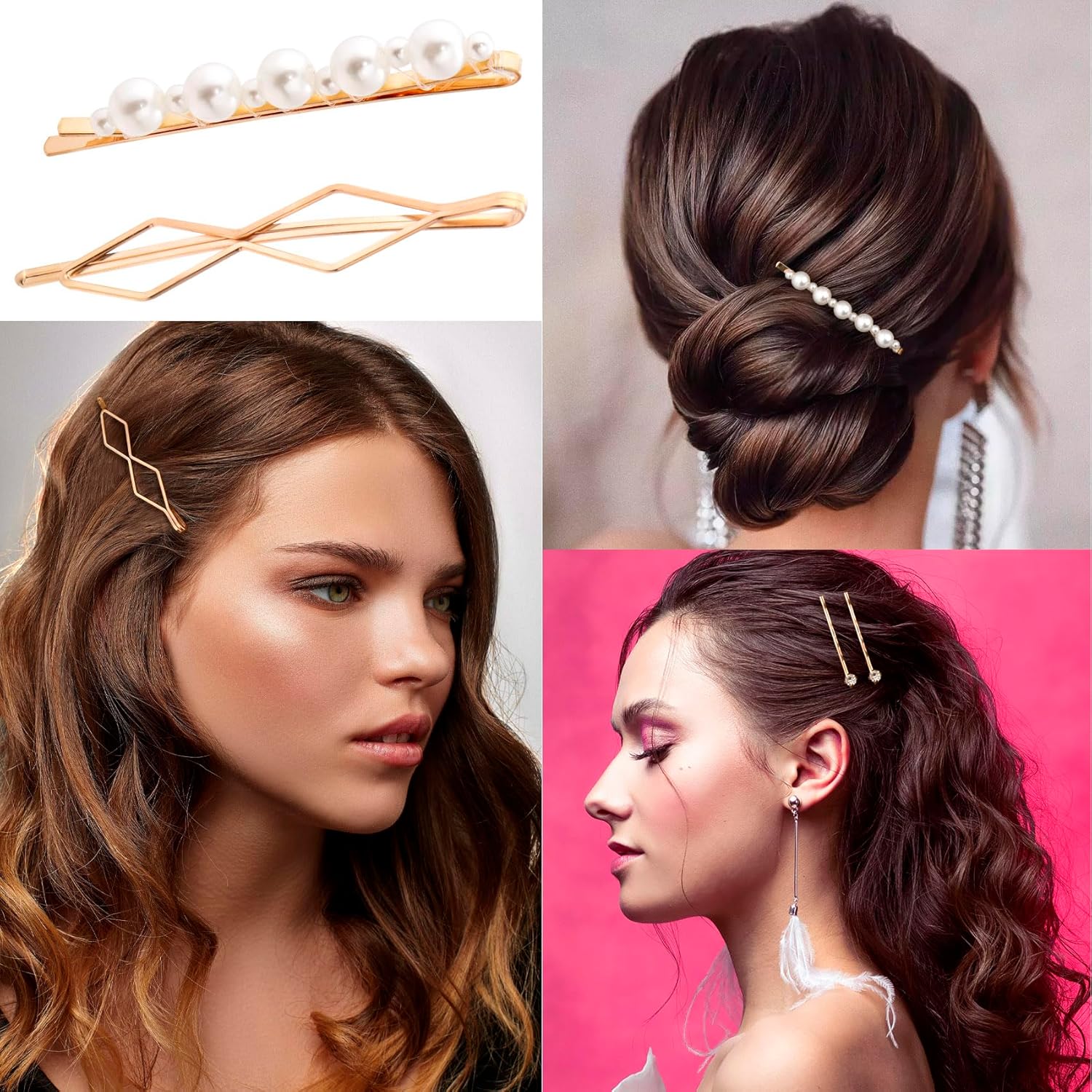 24 horquillas de perlas para el cabello, pinzas decorativas de perlas para el cabello, pinzas de perlas de metal para el cabello, pinzas para el