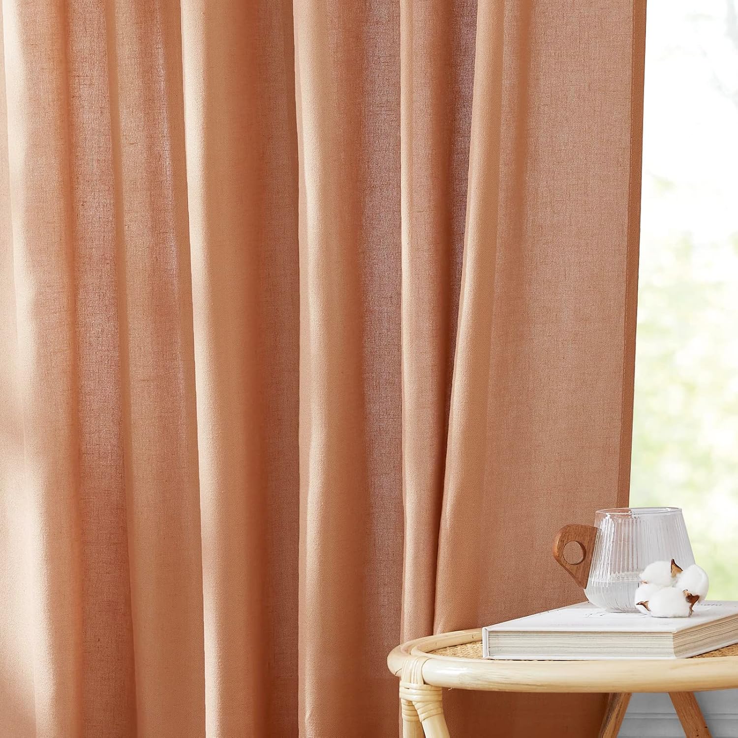 StangH Cortinas de lino de terracota  Cortinas semitransparentes de arpillera de privacidad con pestaña trasera para dormitorio, paneles de puerta