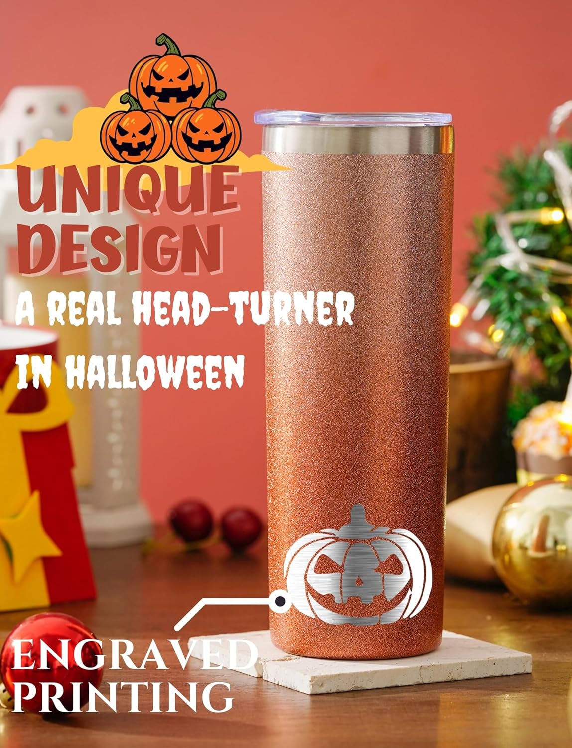 Onebttl Decoración de Halloween, regalos para mujeres, adolescentes, adultos y niños, vaso delgado con temática de Halloween de 20 onzas, regalos