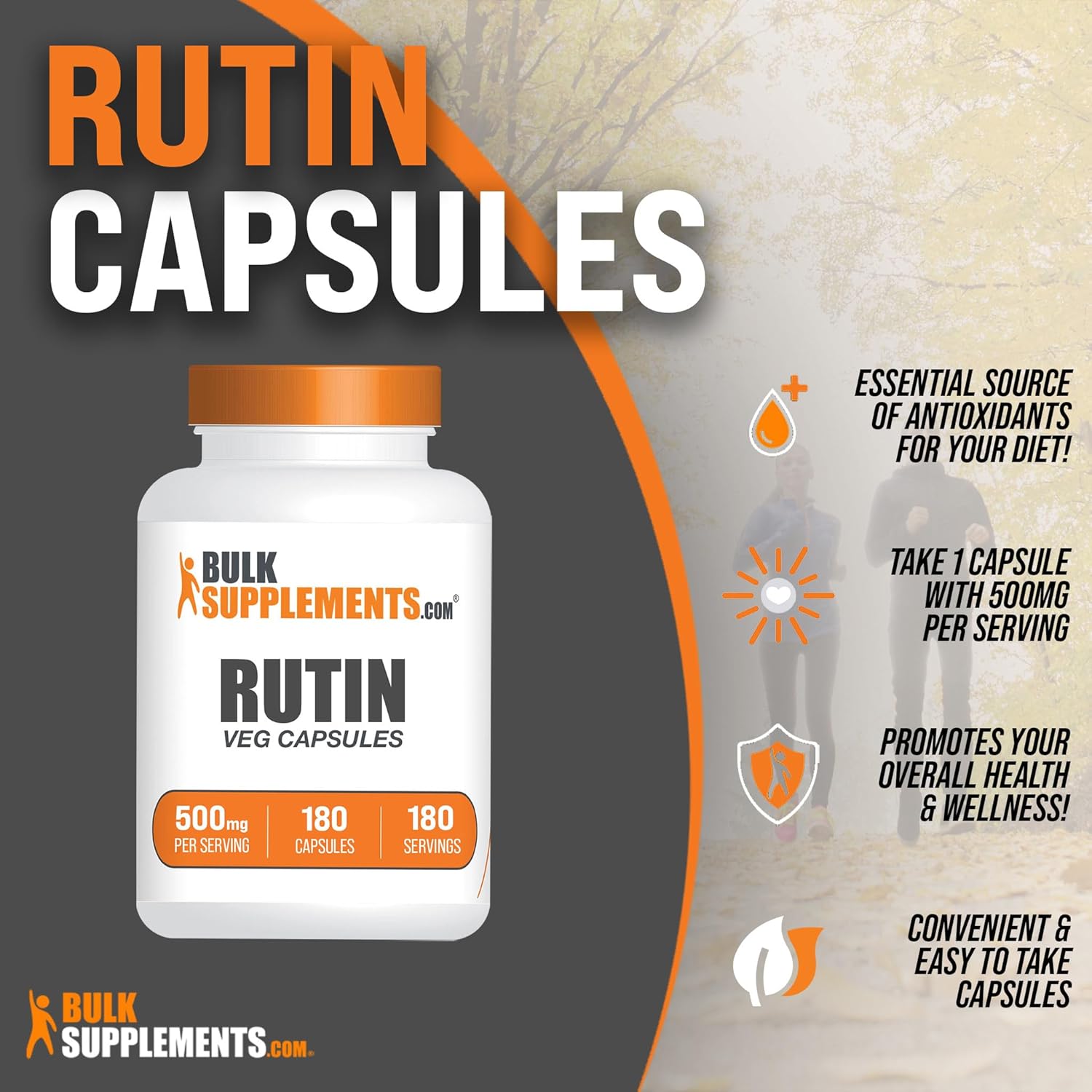 BULKSUPPLEMENTS.COM Rutin 500mg Cápsulas – de Saphora Japonica, suplemento de rutina, píldoras de rutina – Suplemento antioxidante – Vegano y sin