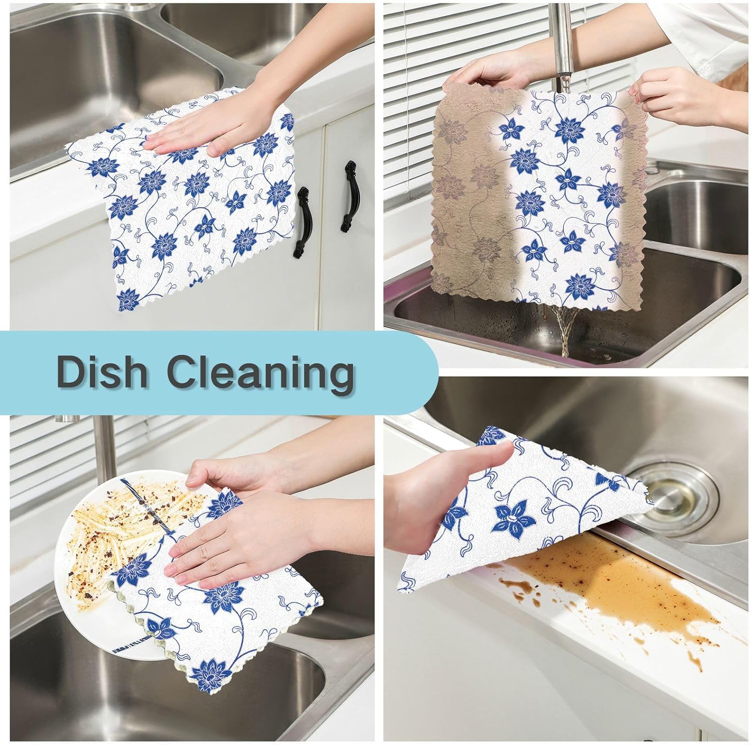 FRODOTGV Juego de toallas de cocina y paños de cocina con patrón de porcelana china azul blanco y azul de secado rápido de microfibra de secado