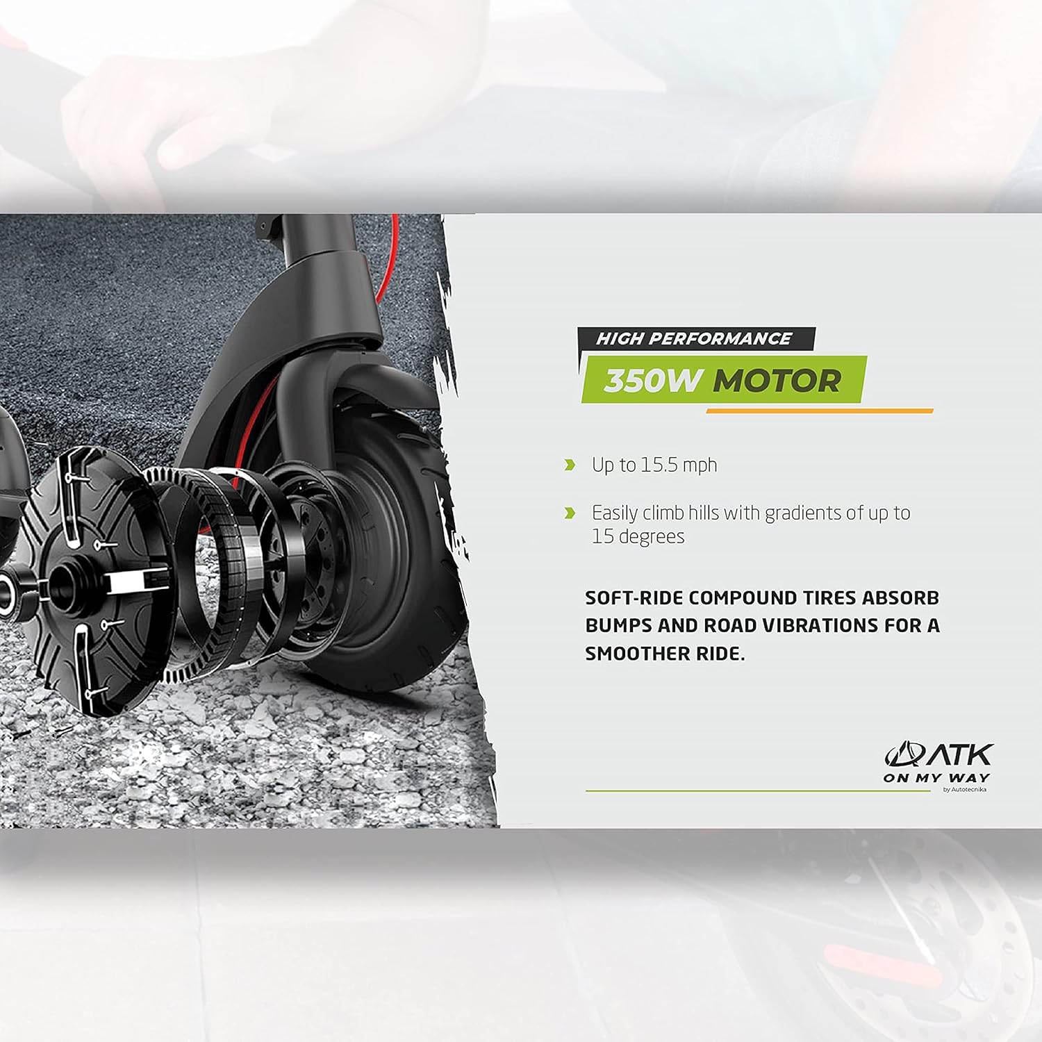 ATK H8 Scooter eléctrico para adultos, velocidad de hasta 16 mph, scooter eléctrico de desplazamiento con motor de 350 W, bicicleta plegable con