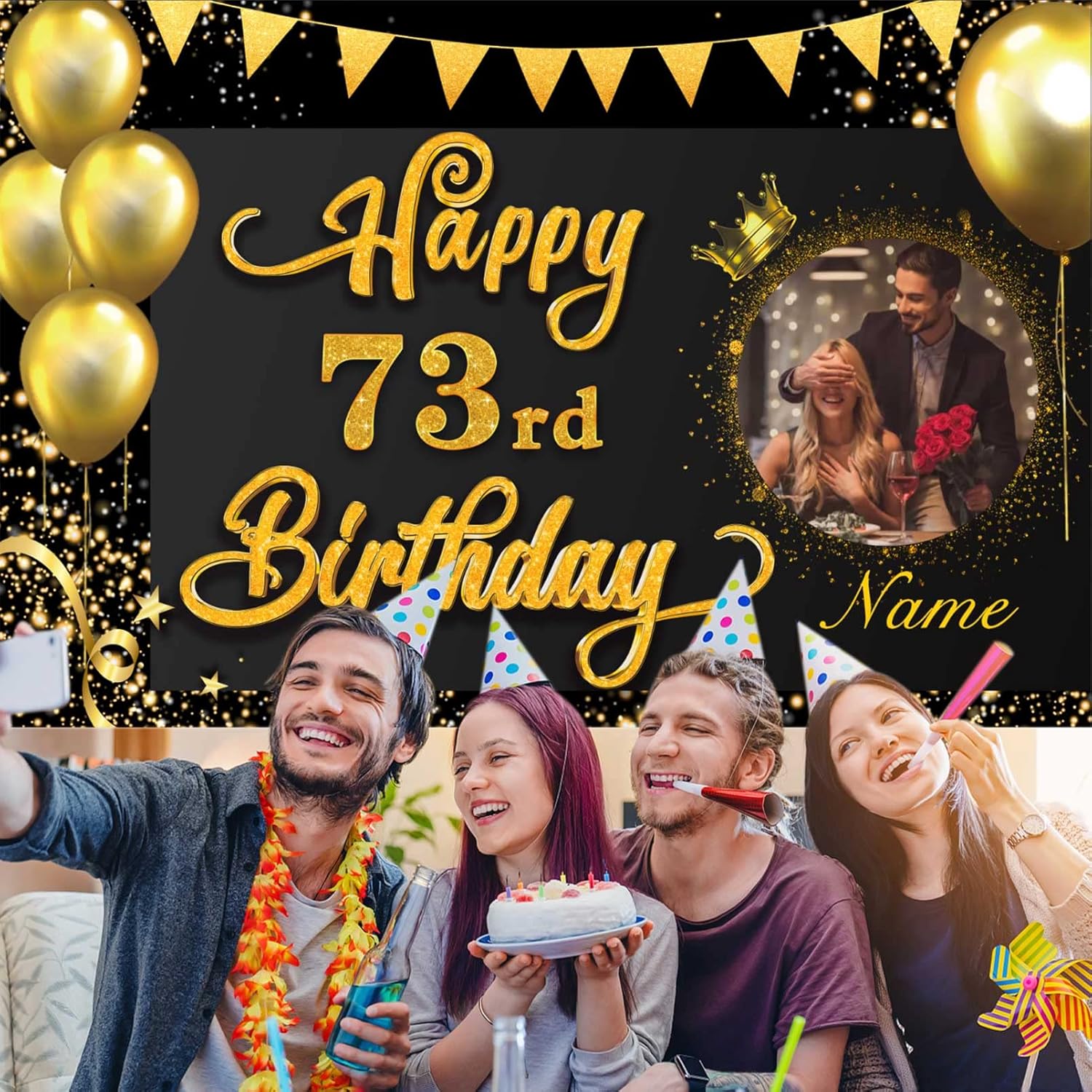 Cartel personalizado de decoración de cumpleaños número 73, telón de fondo para decoraciones de cumpleaños de 73 años, para mujeres, hombres, niños