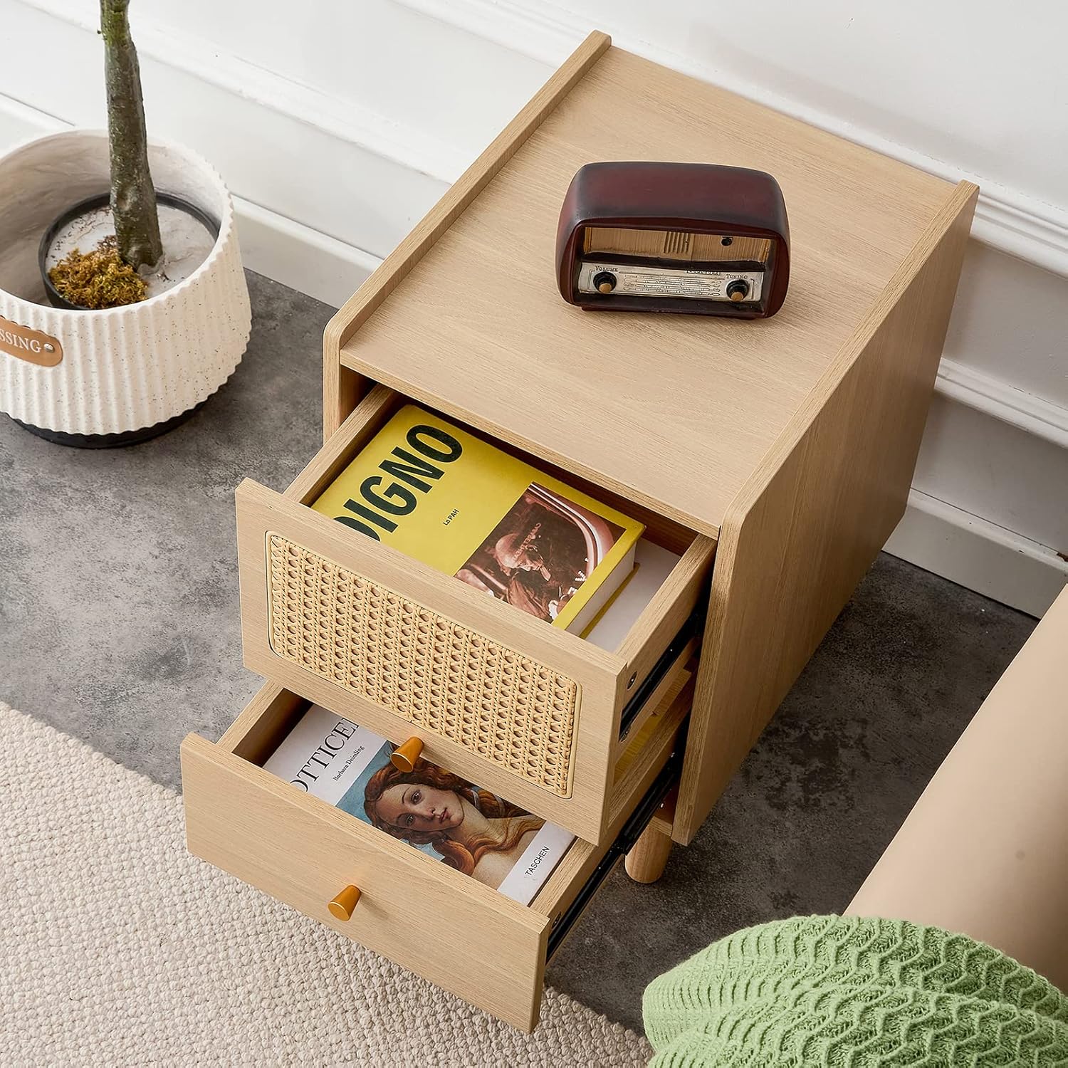 Mesita de noche de ratán con cajones de almacenamiento, muebles de noche simples y modernos, mesita de noche, mesa auxiliar para dormitorio, porche,