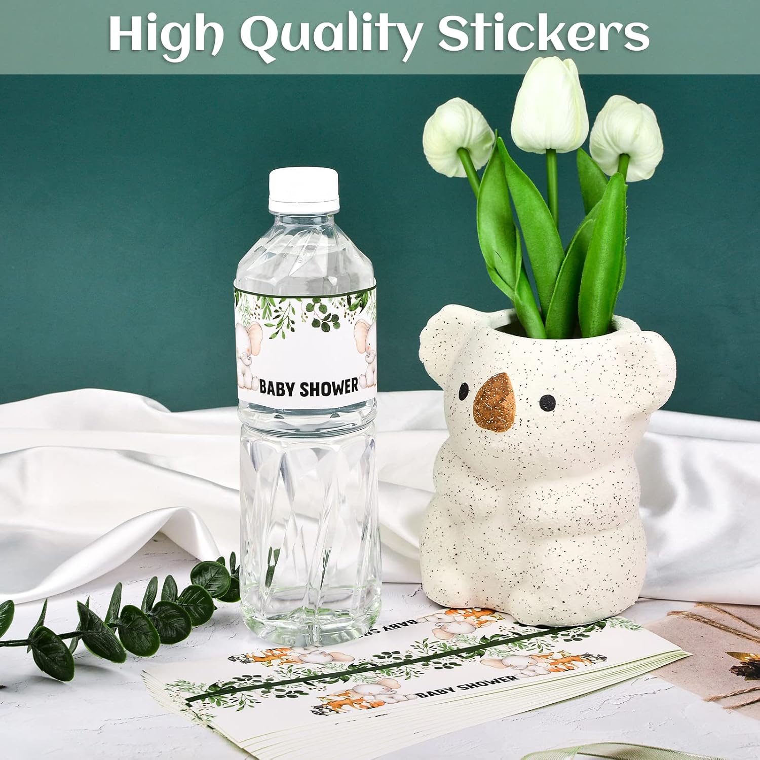 48 etiquetas para botellas de agua de animales de la selva, envolturas para botellas de agua para baby shower, calcomanías impermeables para