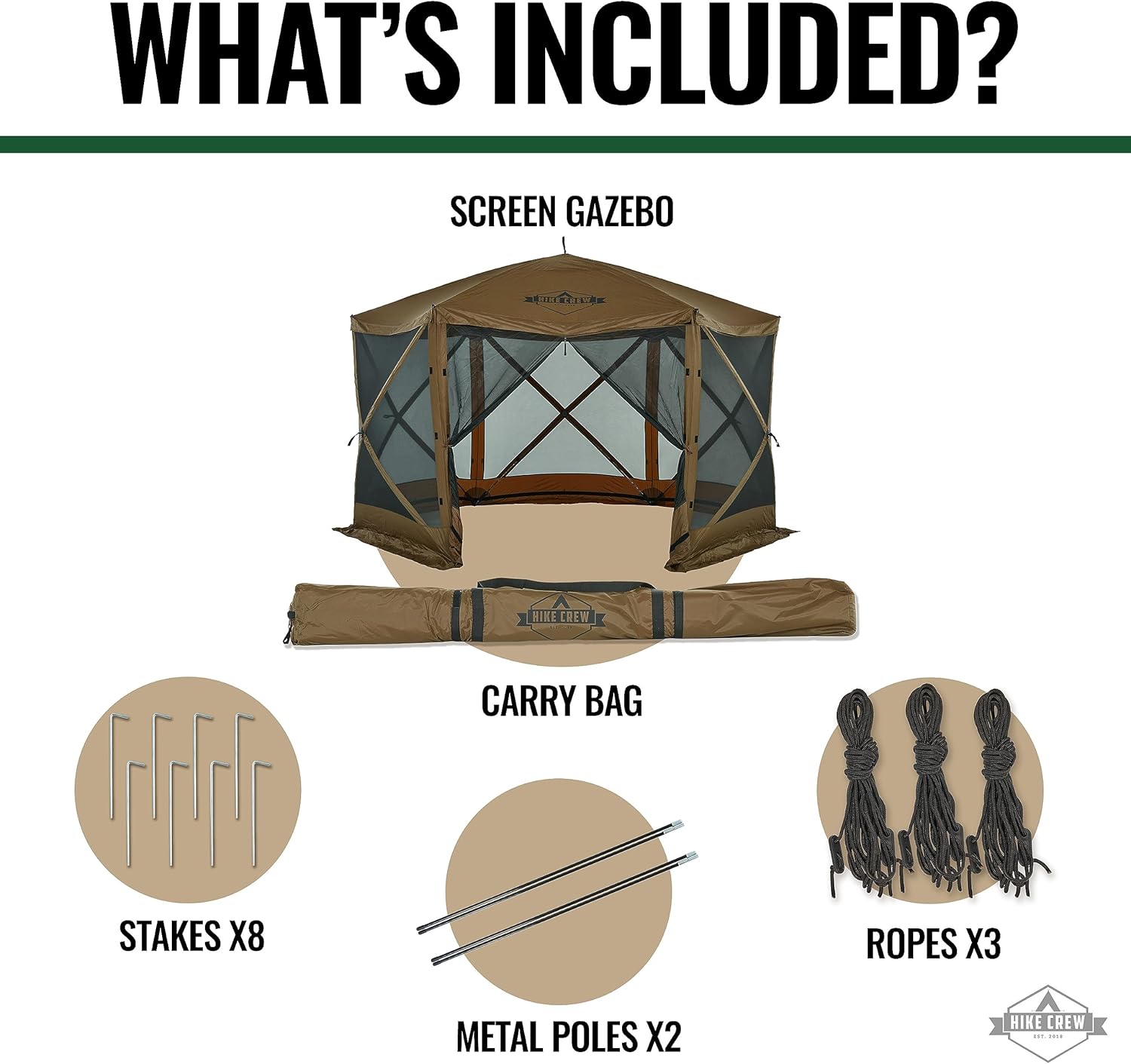 Hike Crew Tienda de campaña de 12 x 12 pies  Refugio instantáneo de 6 lados para exteriores con estacas, cuerdas y bolsa de transporte para
