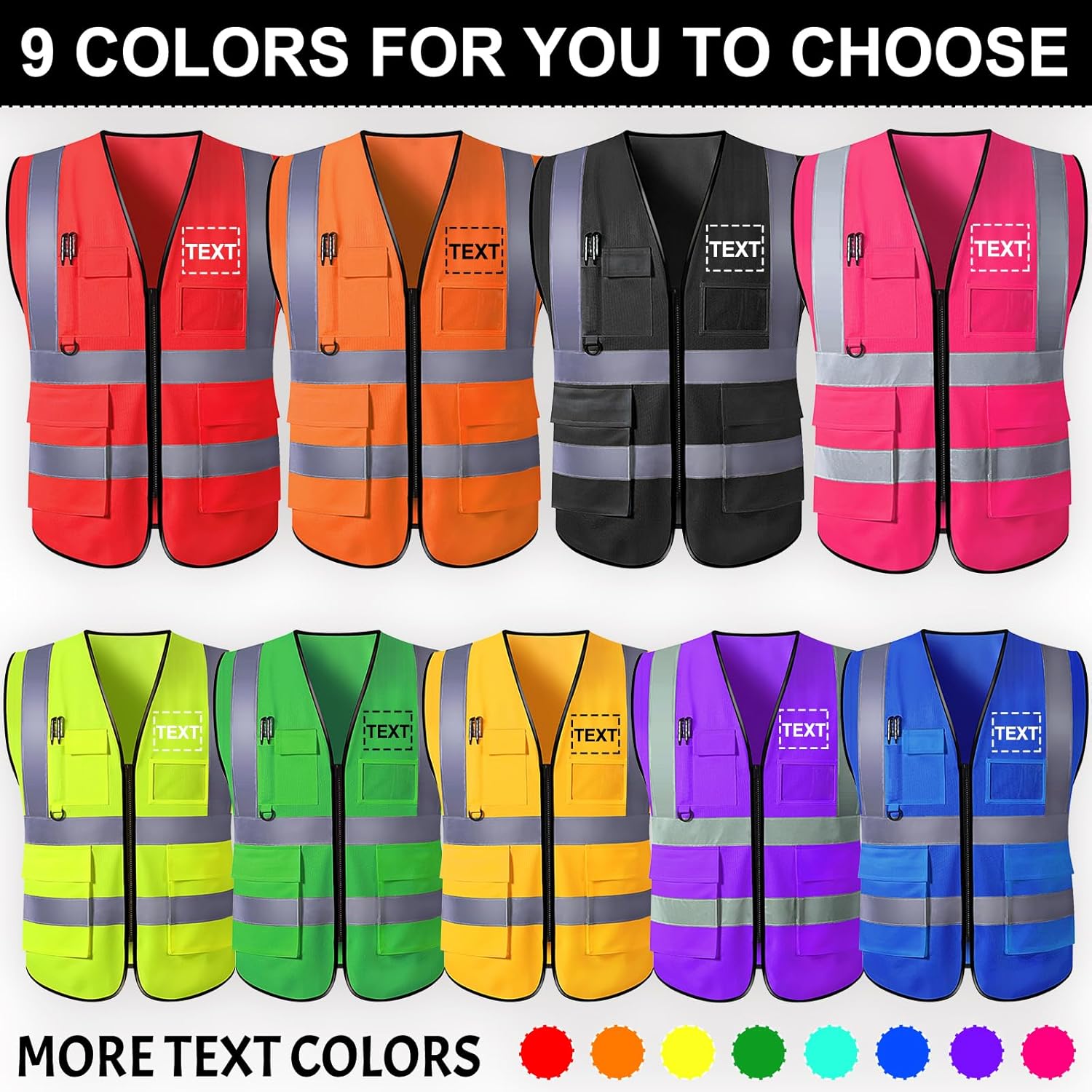 Chaleco de seguridad personalizado de alta visibilidad, reflectante, con logotipo, bolsillo para fotos, cremallera, personalizable, clase 2, para