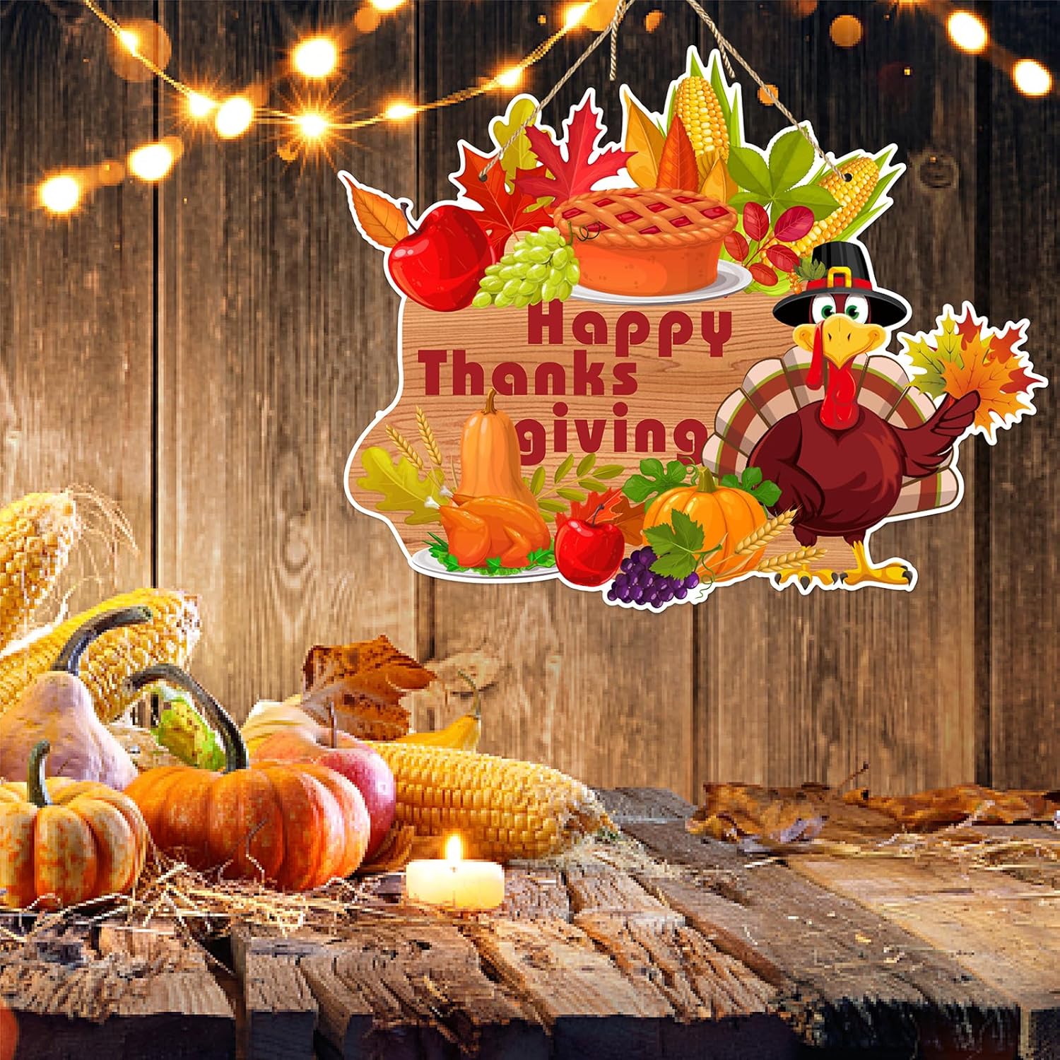 Decoración de otoño para colgar en la puerta delantera del hogar de Acción de Gracias, 3 piezas de otoño, calabaza, pavo, hojas de papel naranja,