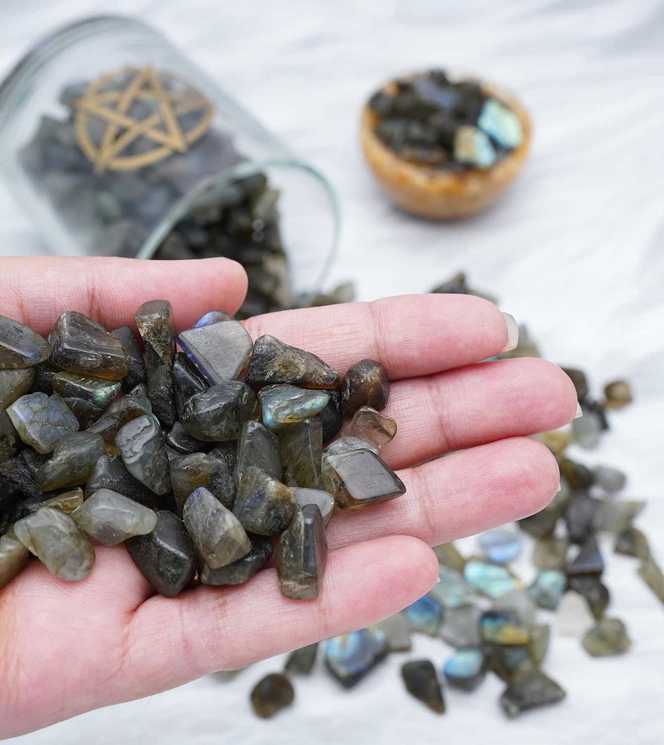 Crocon Chips de labradorita triturada de 1 libra, piedra a granel, 2000 quilates, piezas de cuarzo natural, forma irregular, piedra preciosa para