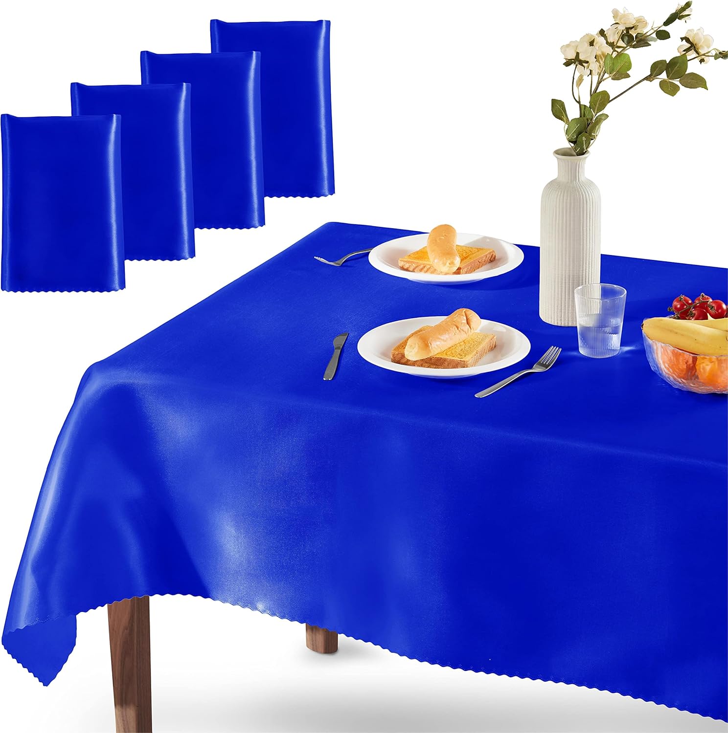Homiest Paquete de 4 manteles de satén de 60 x 84 pulgadas, manteles de color azul real, superpuestos brillantes, manteles rectangulares sedosos,