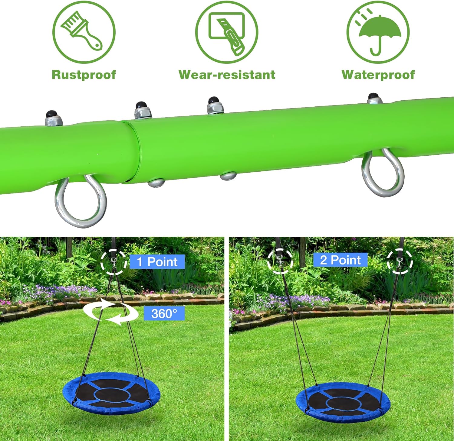 RedSwing Columpio de platillo volador de 43 pulgadas para niños al aire libre, grandes columpios redondos para árboles y columpios, fuerte y