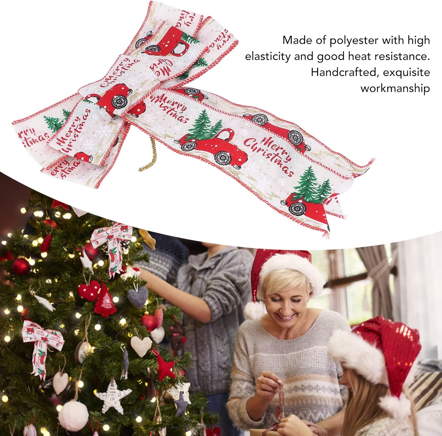 2 lazos para decoración de árbol de Navidad, decoración de flor para árbol de Navidad, hecha a mano para familia, boda, fiesta de cumpleaños,
