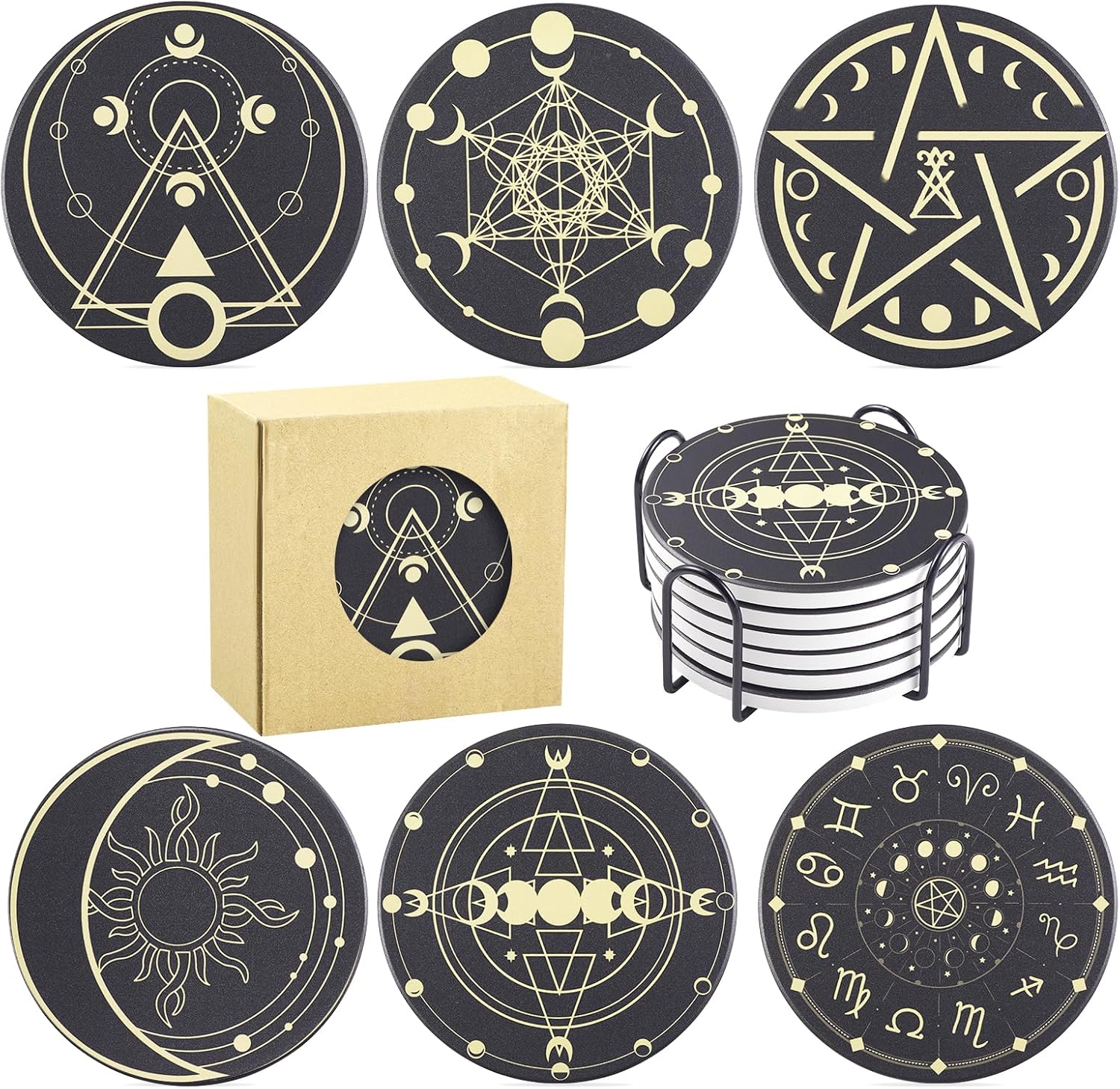 Posavasos de bruja para bebidas, decoración de bruja de cocina, decoración gótica del hogar, regalos para mujeres, juego divertido de 6 piezas con