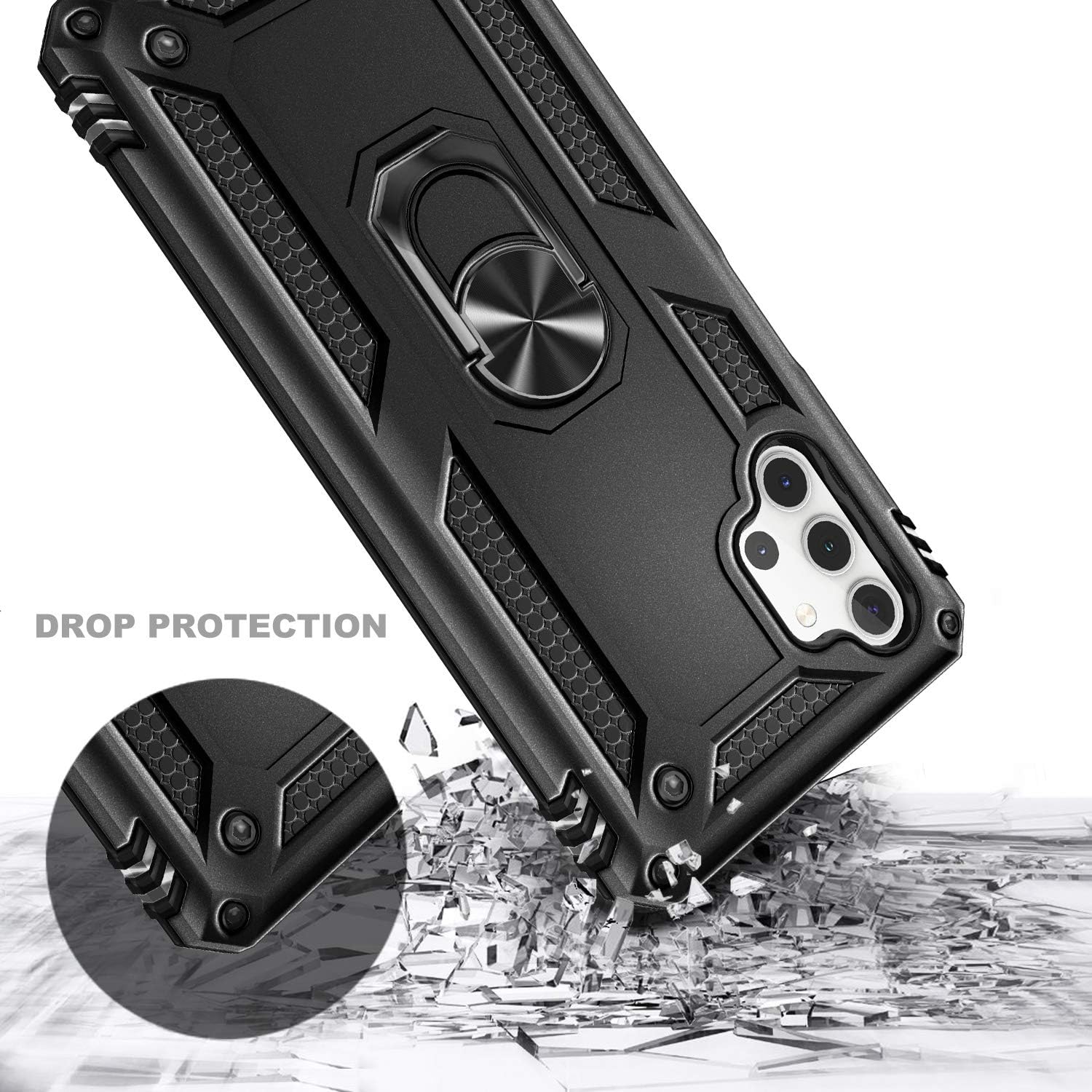 NZND Funda para Samsung Galaxy A32 5G con protector de pantalla de vidrio templado (cobertura máxima), soporte de anillo magnético de metal, cuerpo