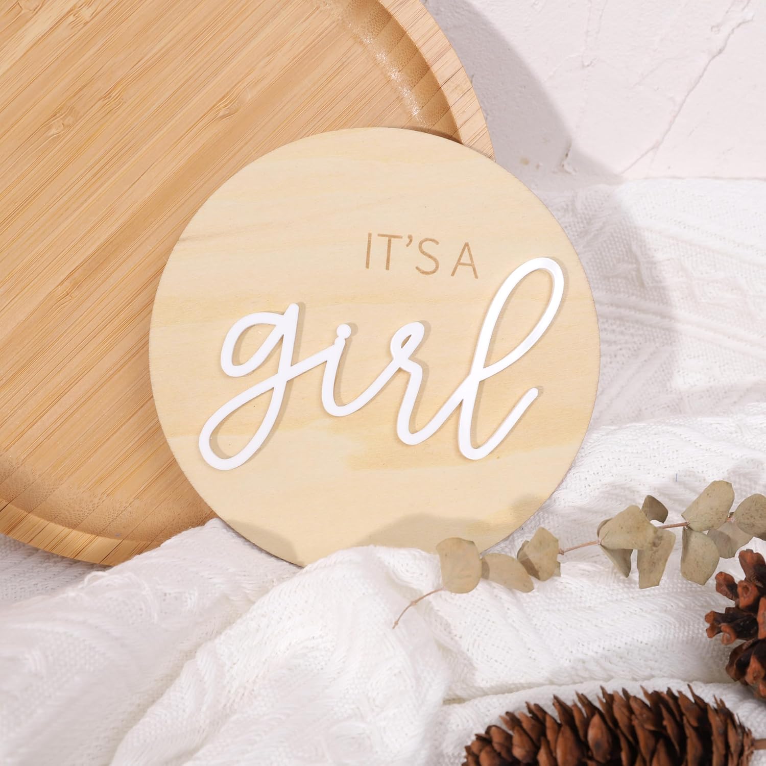 1 letrero de madera con texto en inglés “It’s a Girl”, decoración bohemia de revelación de género, anuncio de embarazo acrílico para niño o niña,