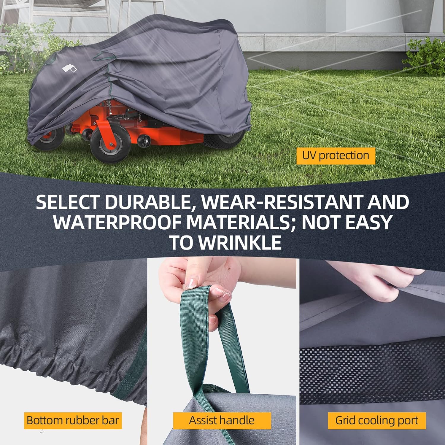 PALON Cubierta impermeable para cortacésped, resistente Ripstop para tractores, cordón de ajuste y hebilla ajustable, cobertizos portátiles con