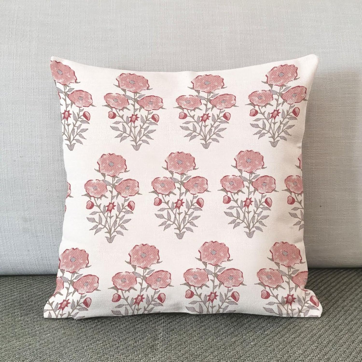 Funda de almohada estilo chinoiserie, diseño de flor mogol en monzón, color rojo rosa, funda de cojín asiática, 24 x 24 pulgadas, decoración del