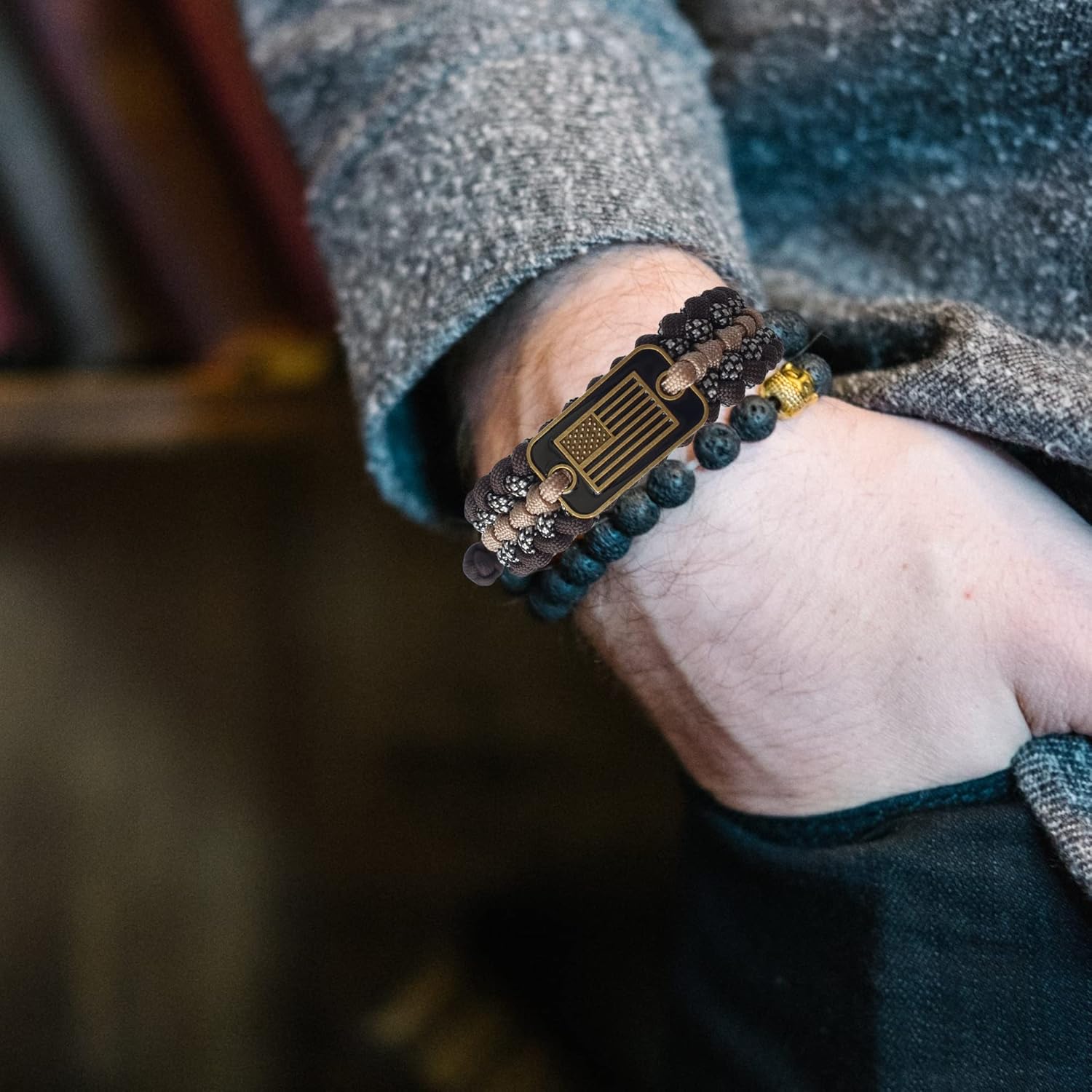 Pulsera de paracaídas  Pulseras militares de veteranos del ejército de Estados Unidos para hombres, pulsera táctica trenzada multiusos de