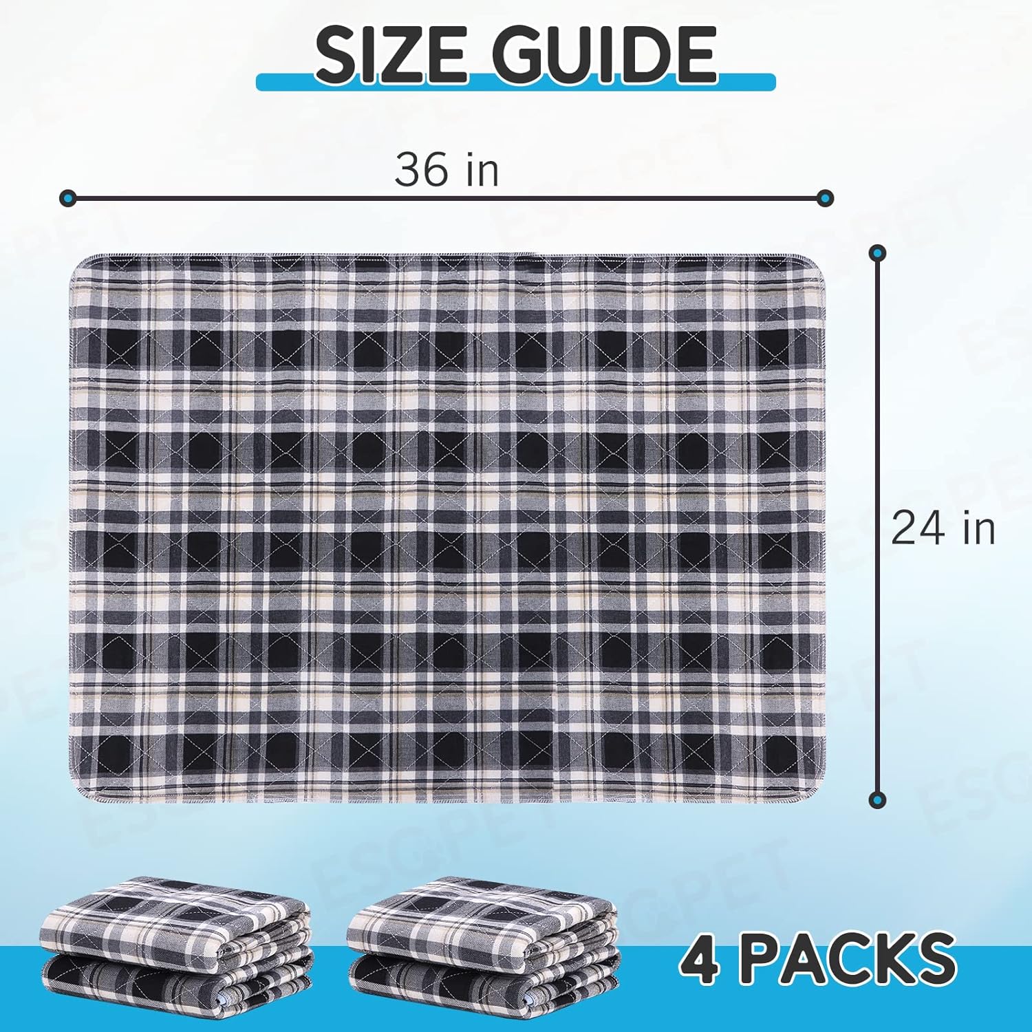 Almohadillas para orinar para perros, lavables y reutilizables para cachorros, almohadillas de entrenamiento de mascotas (24 x 36 pulgadas), 4