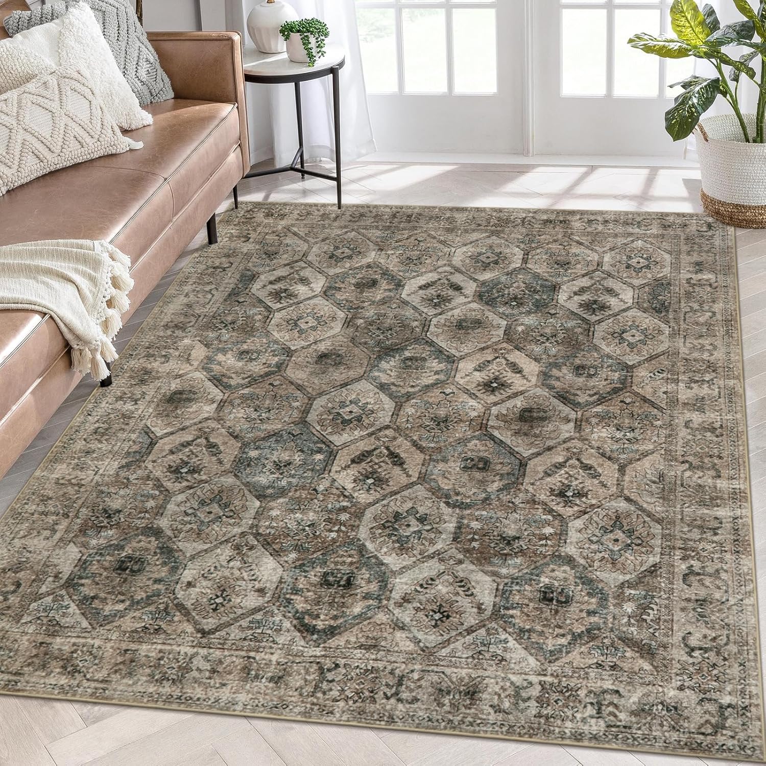 Lahome Alfombra de área de 9 x 12 pies para sala de estar, alfombras grandes para dormitorio, bohemio, marroquí, floral, suave, antideslizante, no